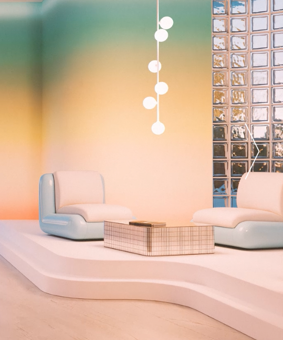 The Horizon© Wallpaper in Miami in an 80s style lobby from drop it MODERN