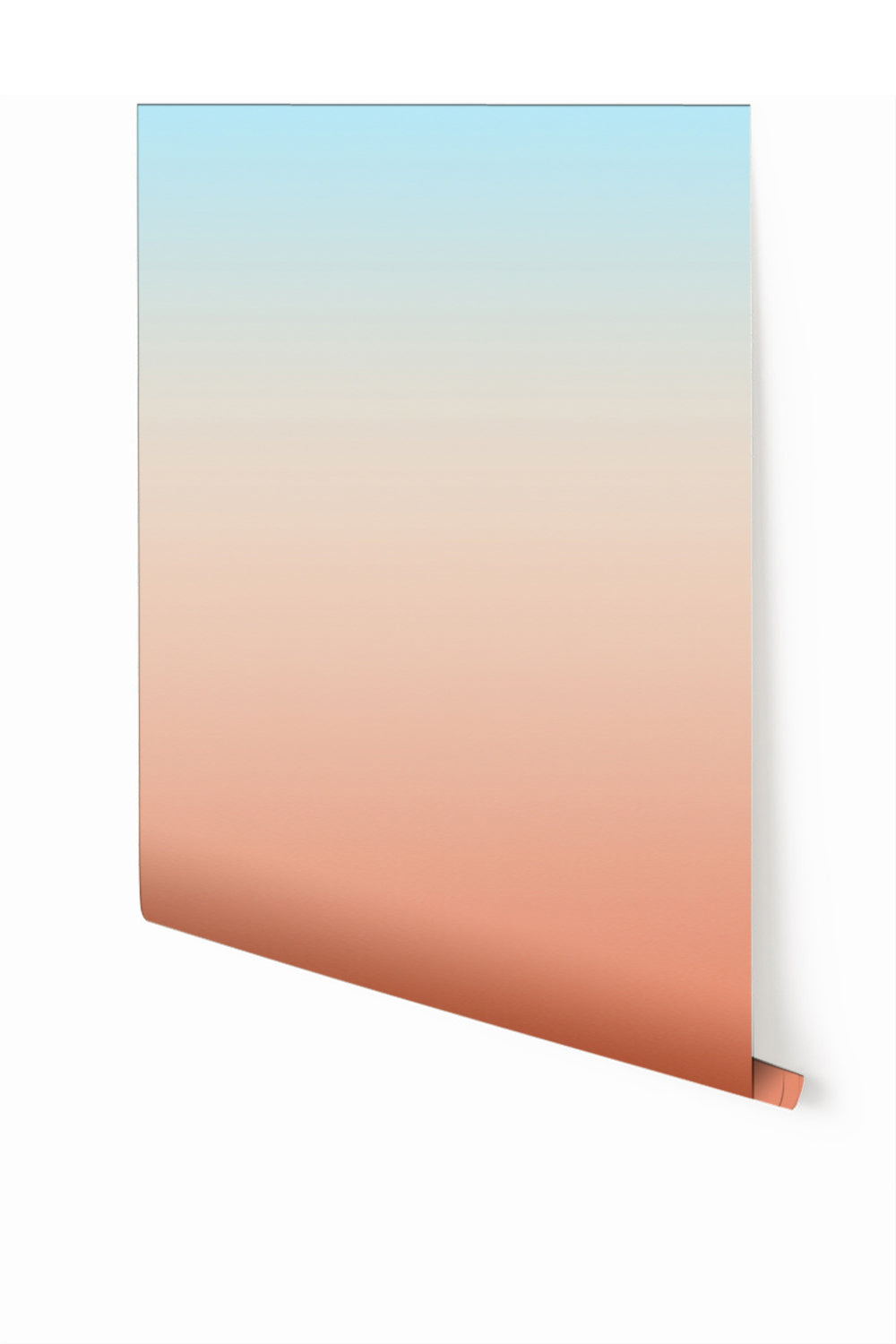 A rolled piece of wallpaper showing a gradient color change from blue to orange from drop it MODERN.