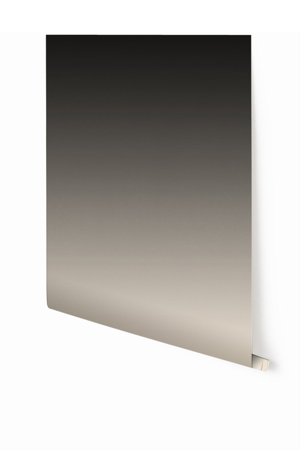 A single roll of untrimmed, vertical wallpaper showing a gradient color change from beige to black from drop it MODERN.