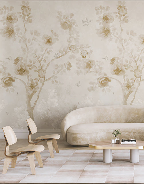 The Eden© Mural Wallpaper in Cremé in an interior from drop it MODERN.