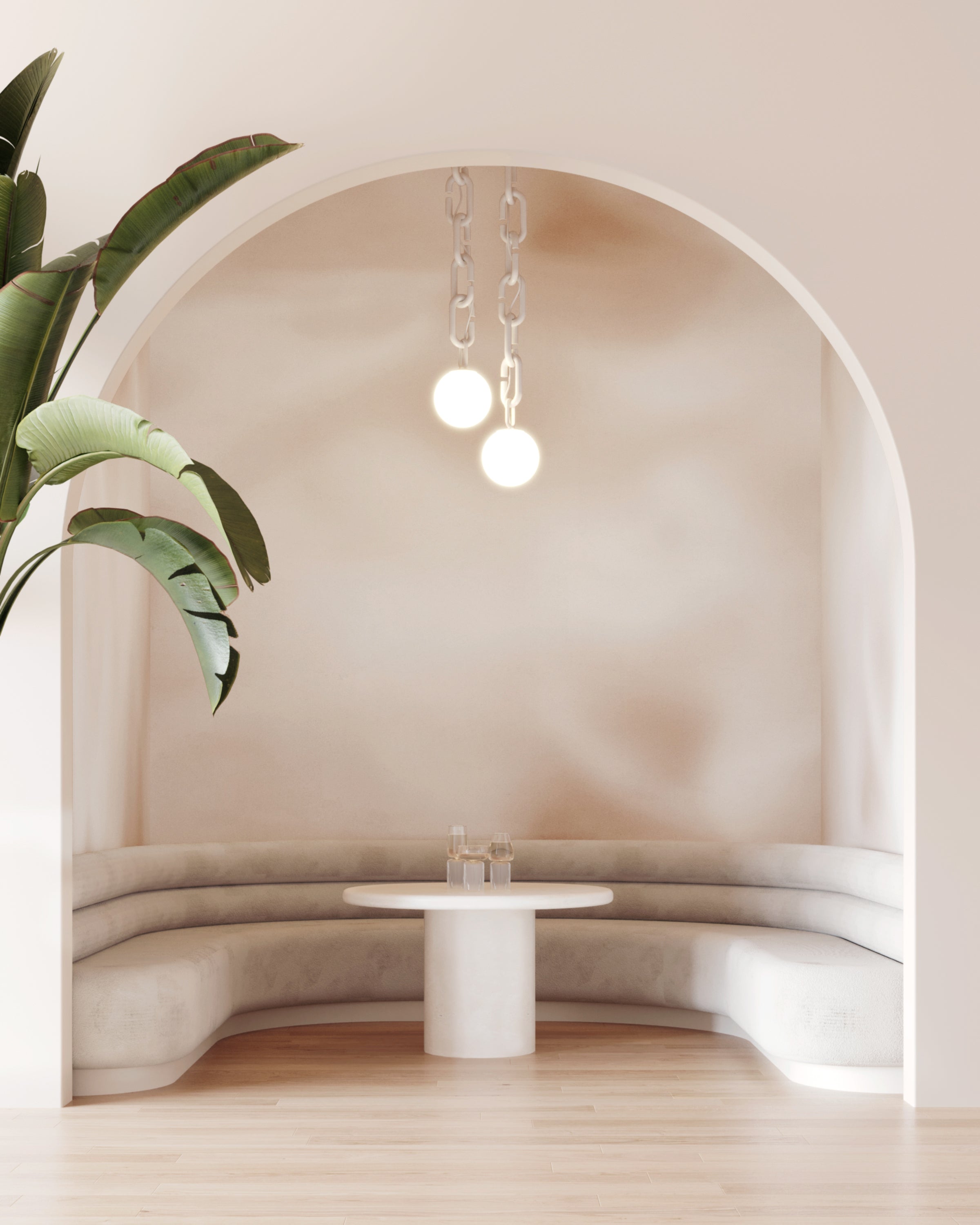 The Encore© Mural Wallpaper in Sand Dollar in a restaurant from drop it MODERN.