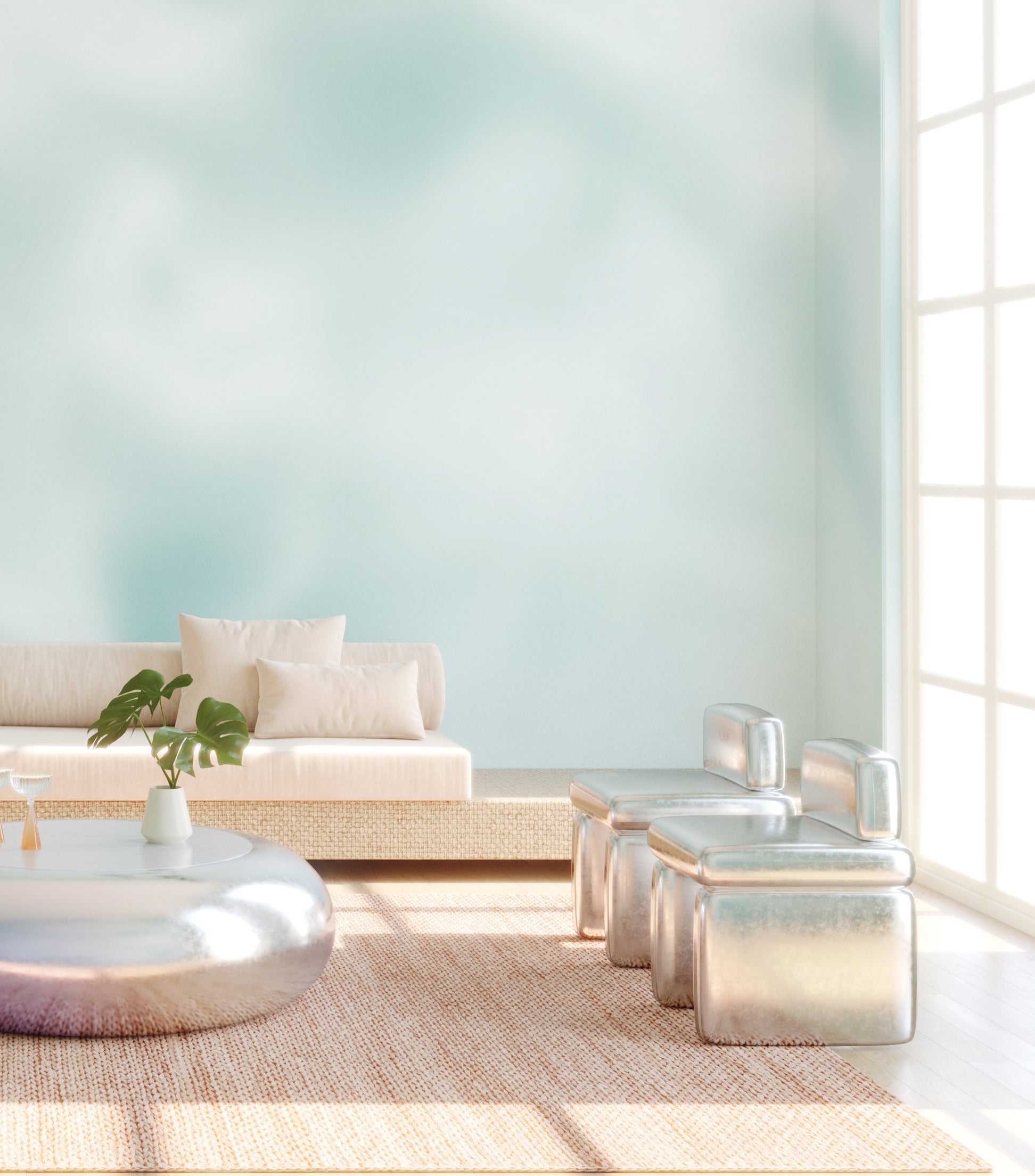 The Encore© Mural Wallpaper in Seaglass in an interior from drop it MODERN.