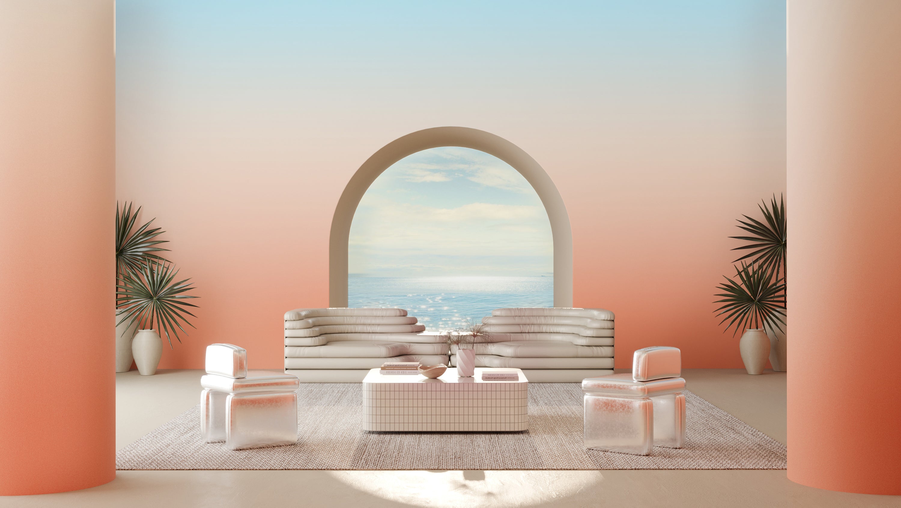 The Evaporate© Wallpaper in Caribbean in a coastal interior setting from drop it MODERN.