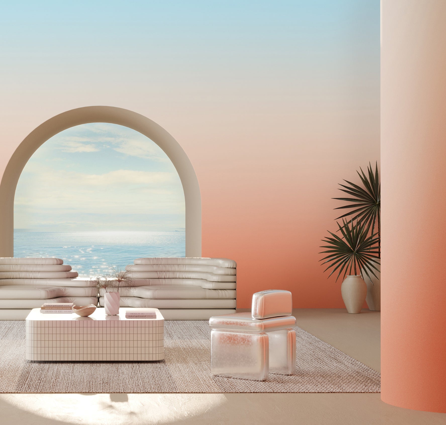 The Evaporate© Wallpaper in Caribbean in a lounge area from drop it MODERN.