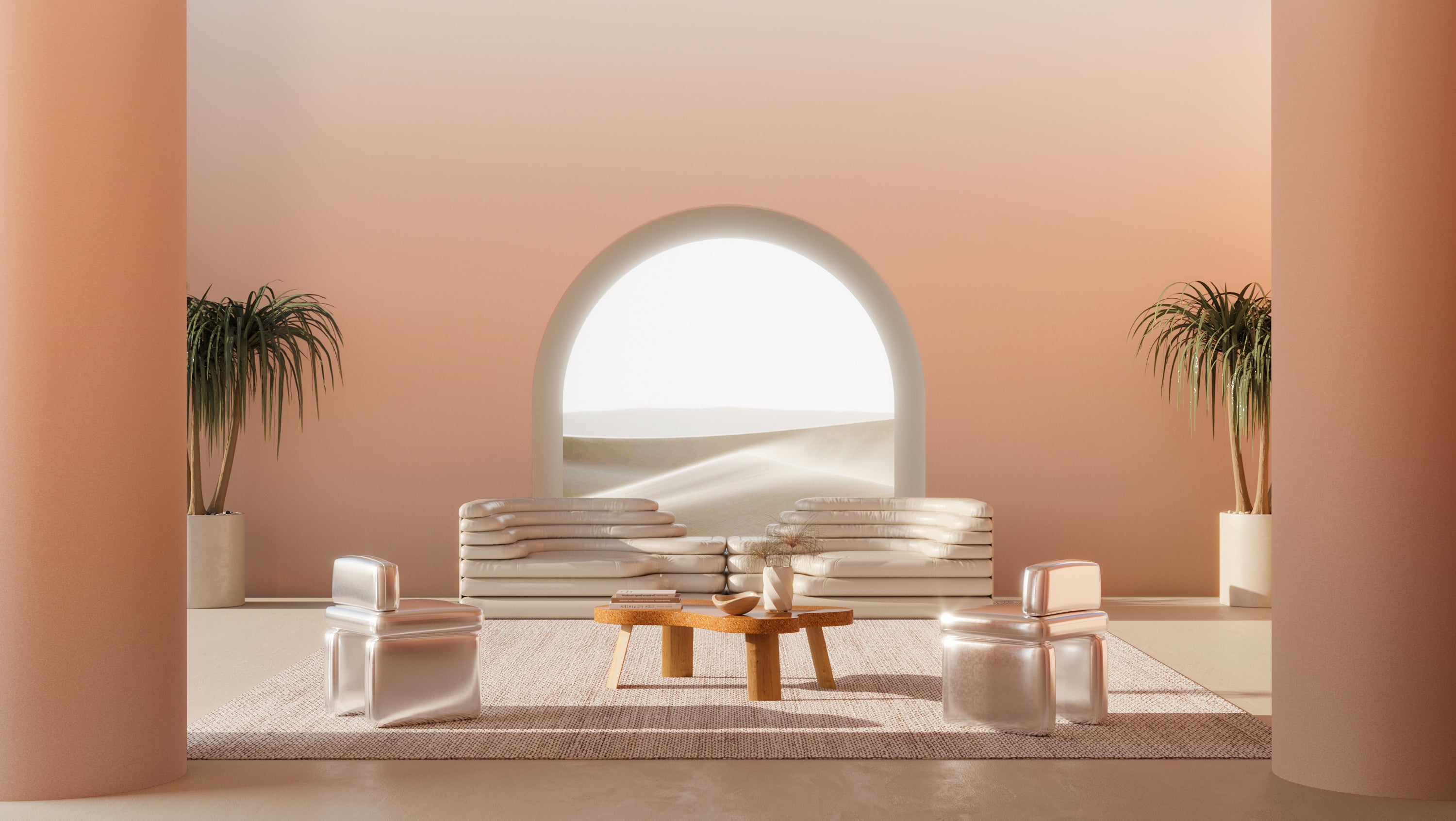 The Evaporate© Wallpaper in Desert in a living room from drop it MODERN.