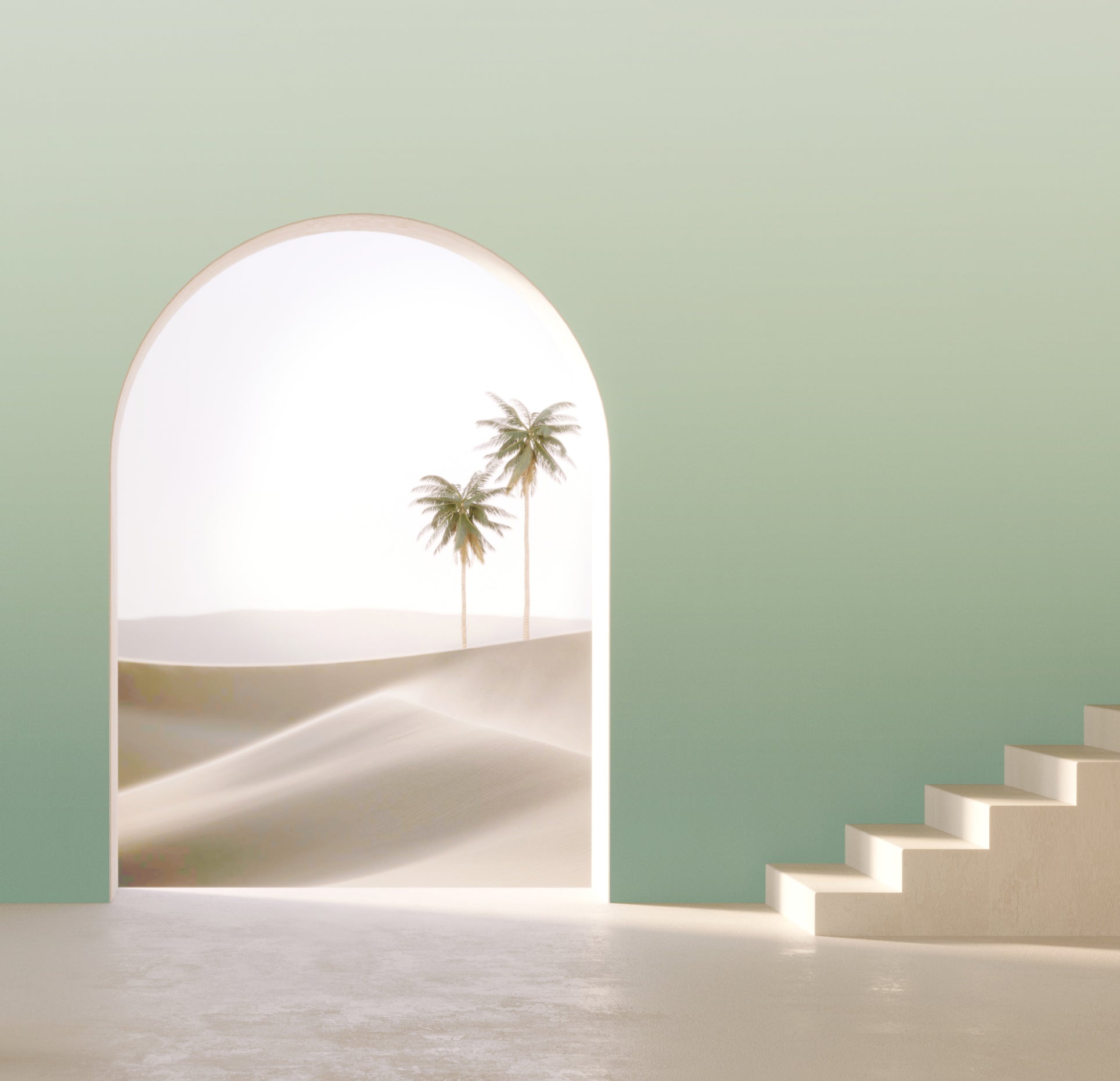 The Evaporate© Wallpaper in Jade in a desert interior from drop it MODERN.