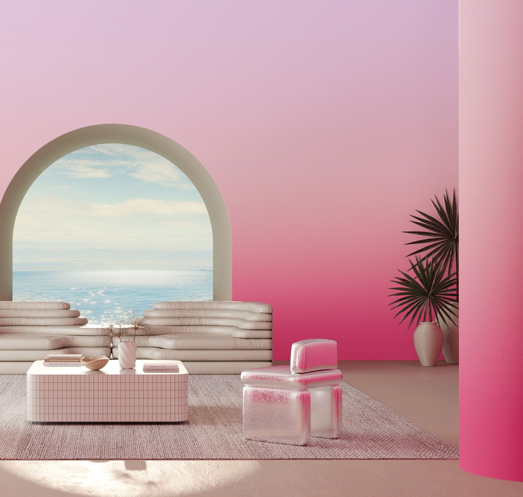 The Evaporate© Wallpaper in Magenta in an interior from drop it MODERN.