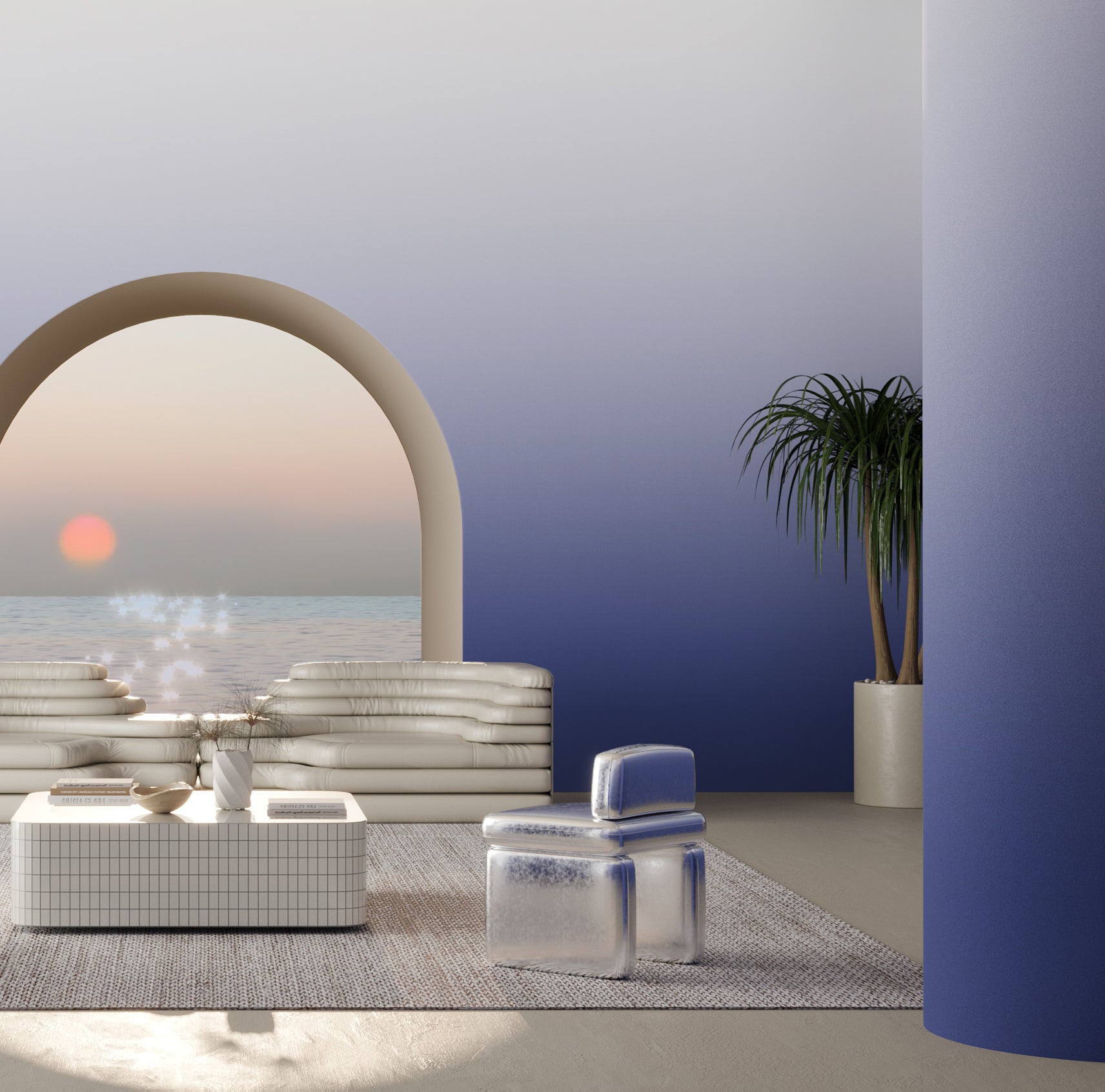 The Evaporate© Wallpaper in Royal Blue in an interior from drop it MODERN.