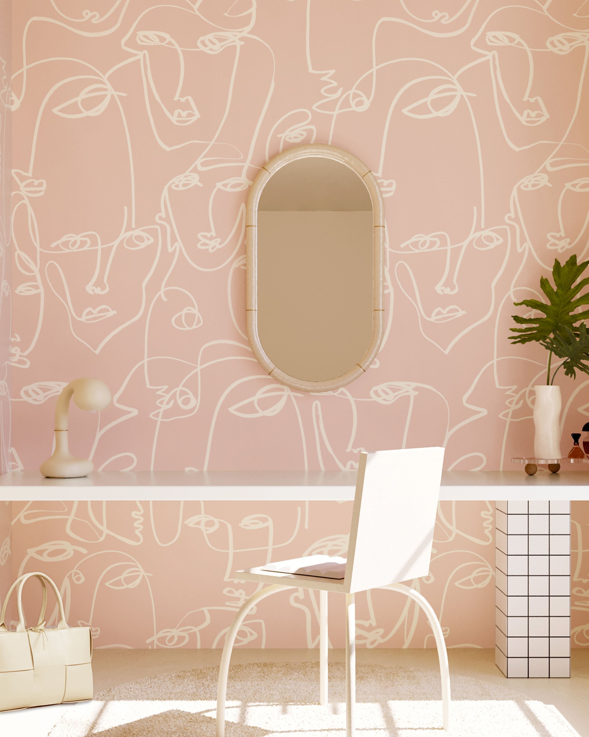 The Femme© Wallpaper in Pink in an interior from drop it MODERN.