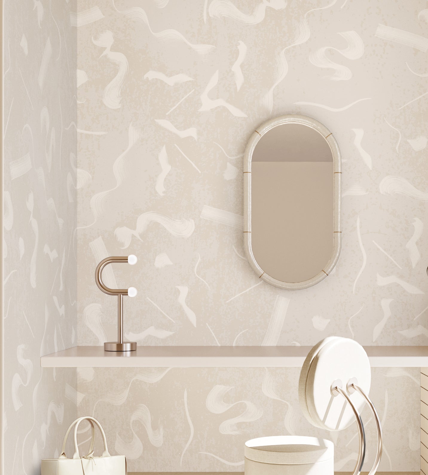 The Fusilli© Wallpaper in chalk in an interior from drop it MODERN.