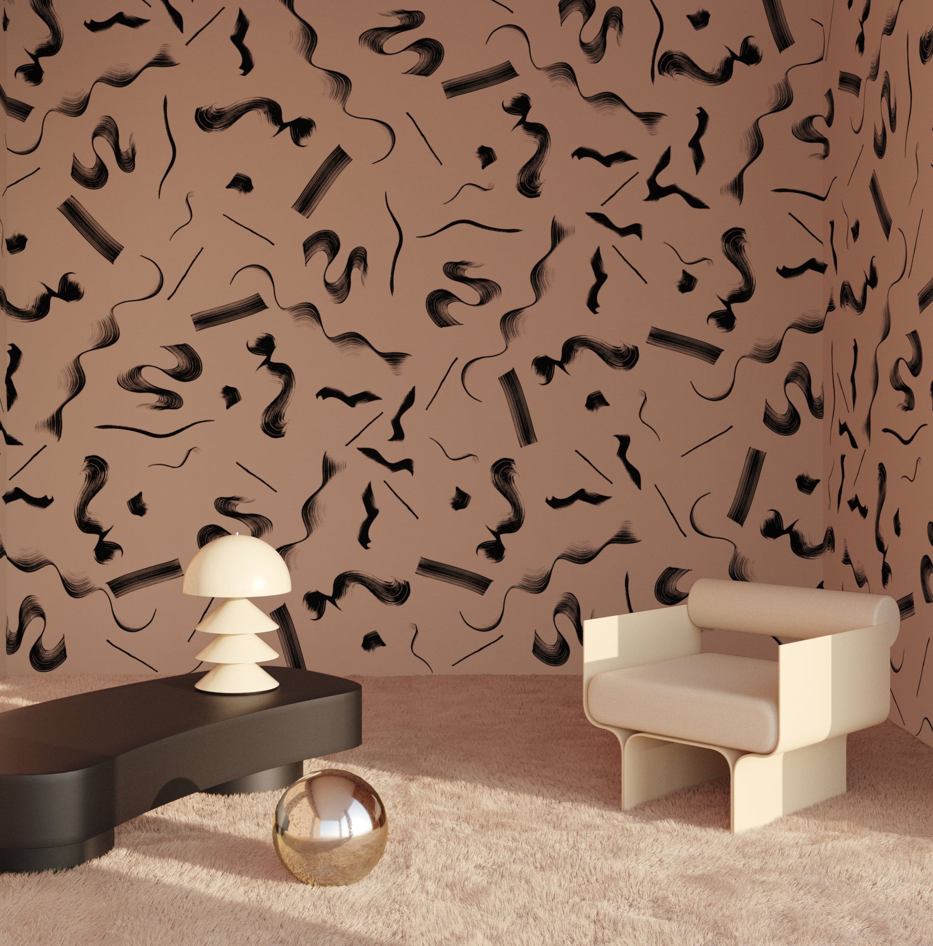 The Fusilli© Wallpaper in sahara in an interior from drop it MODERN.