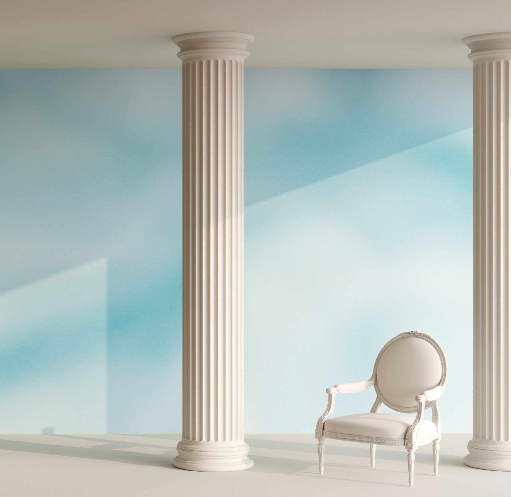 The Galaxy© Mural Wallpaper in Bluebell in an interior from drop it MODERN.