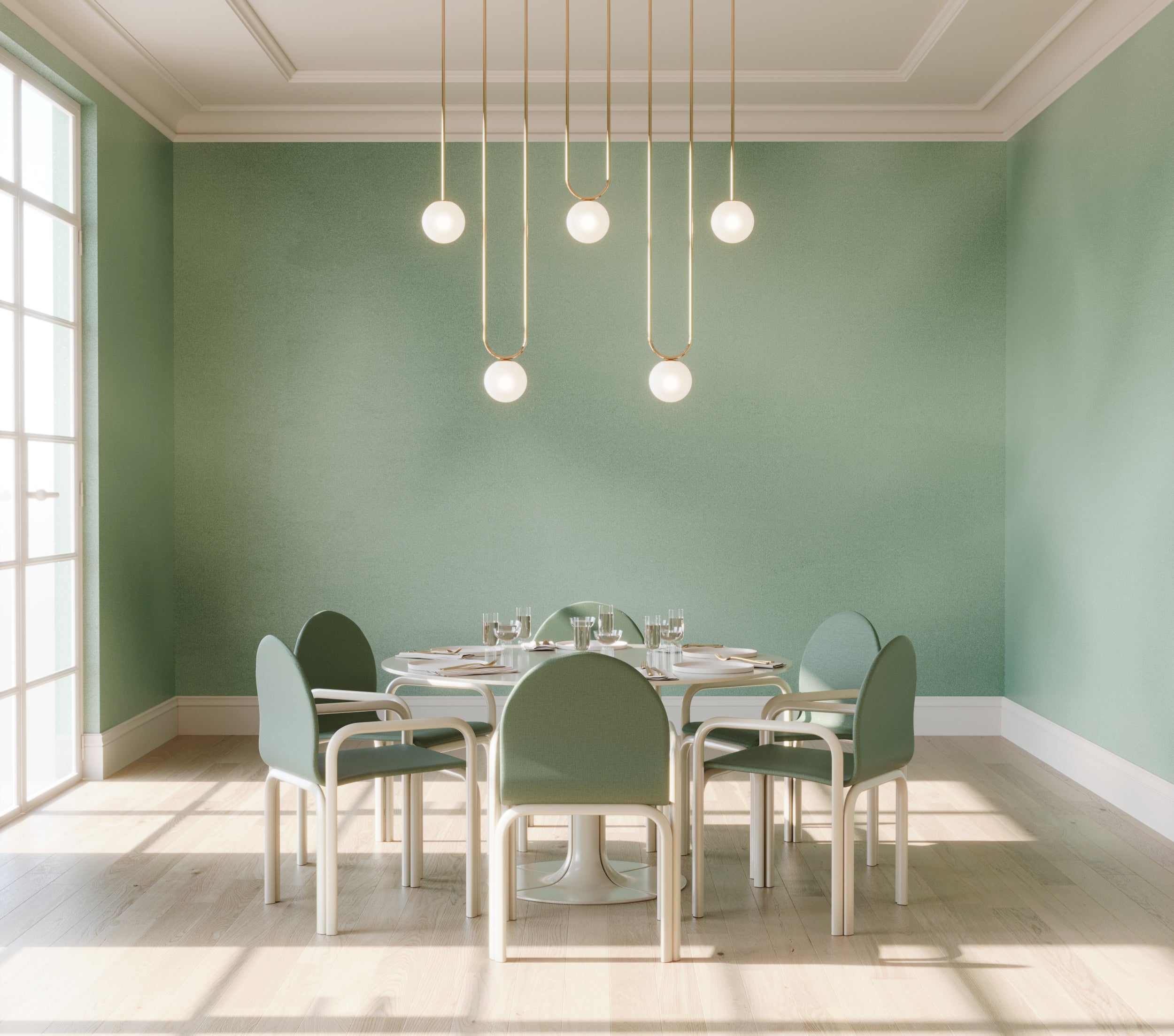 The Galaxy© Mural Wallpaper in Conifer in a dining room from drop it MODERN.