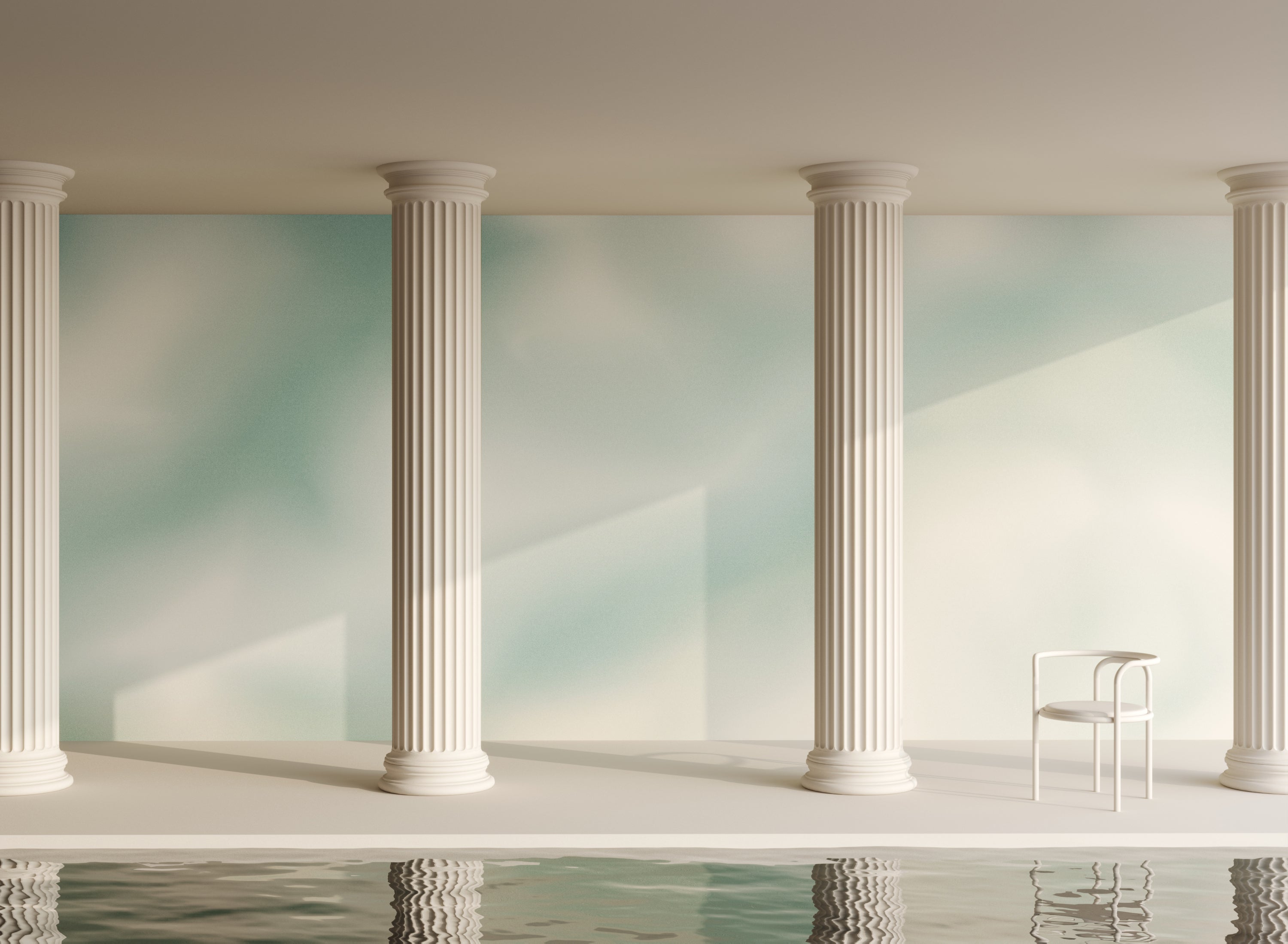 The Galaxy© Mural Wallpaper in Jade Mist in an exhibit from drop it MODERN.