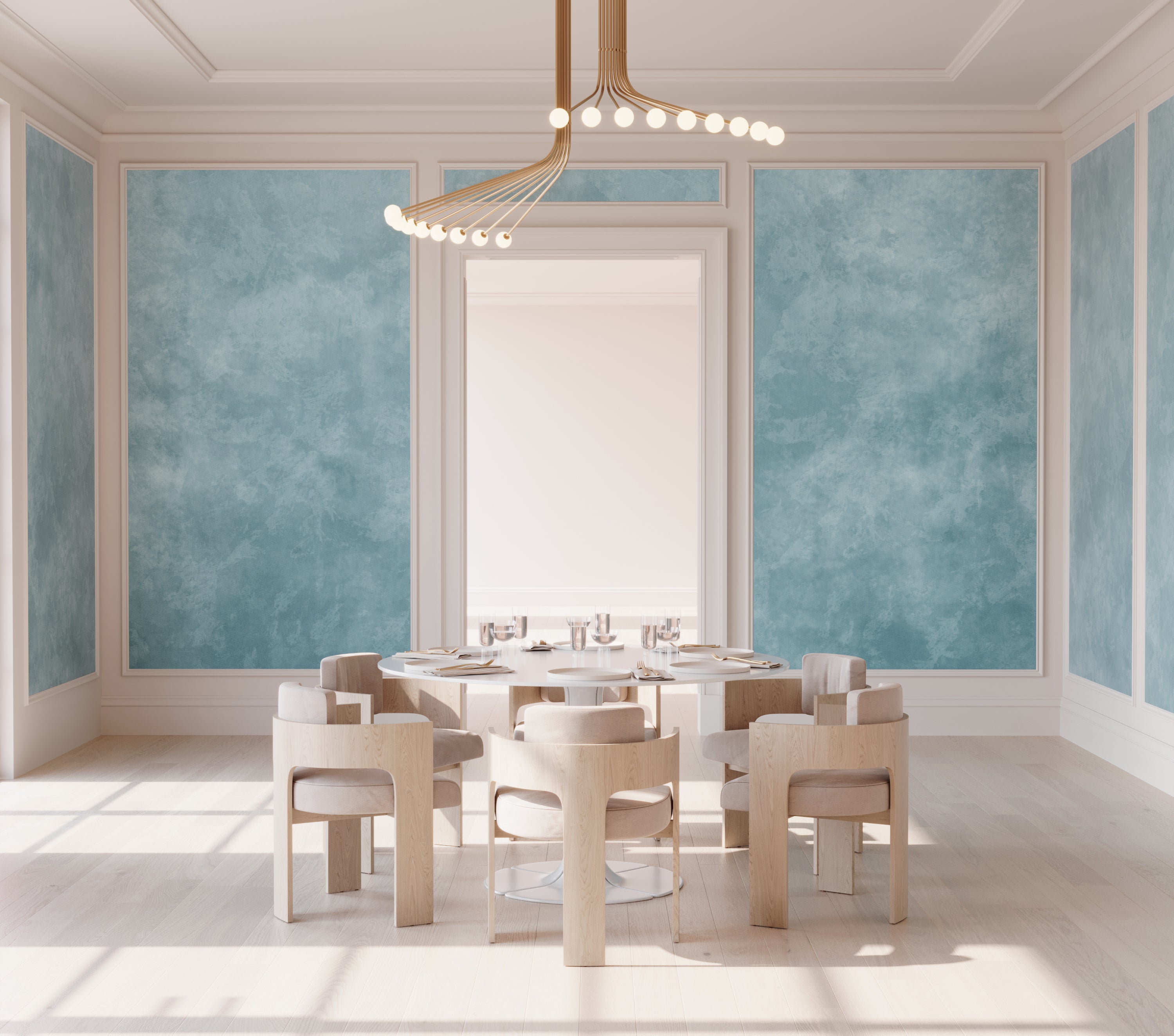 The Heavenly© Mural Wallpaper in Blue in a dining room from drop it MODERN