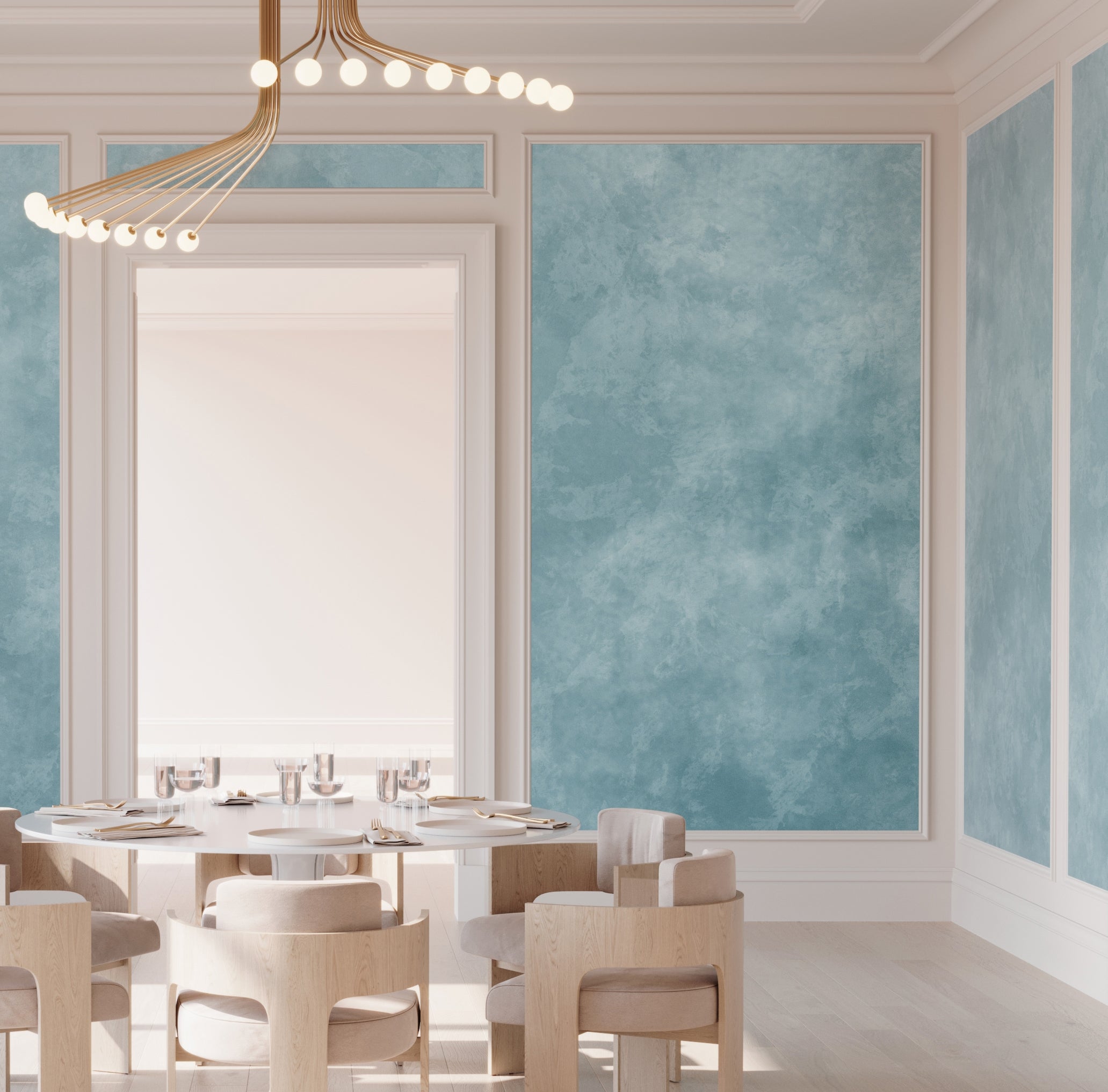 The Heavenly© Mural Wallpaper in Blue in an interior from drop it MODERN