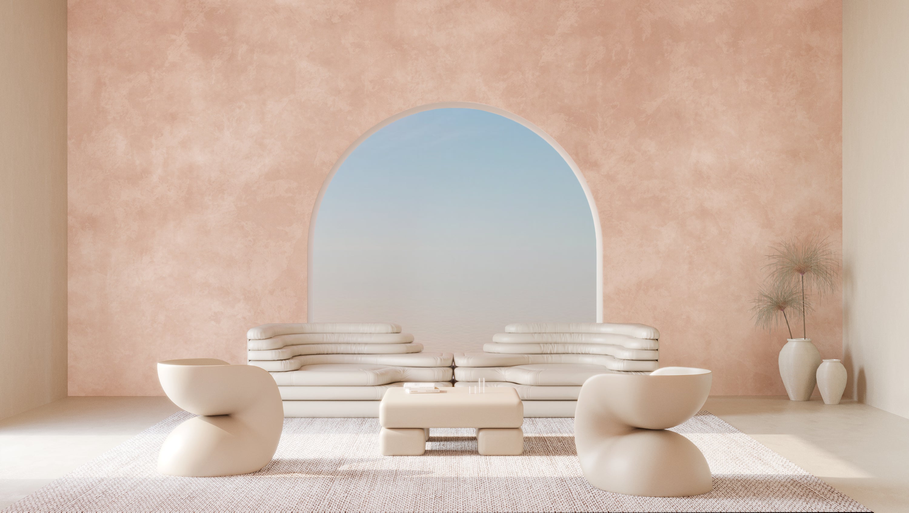 The Heavenly© Mural Wallpaper in Blush in a lounge area from drop it MODERN