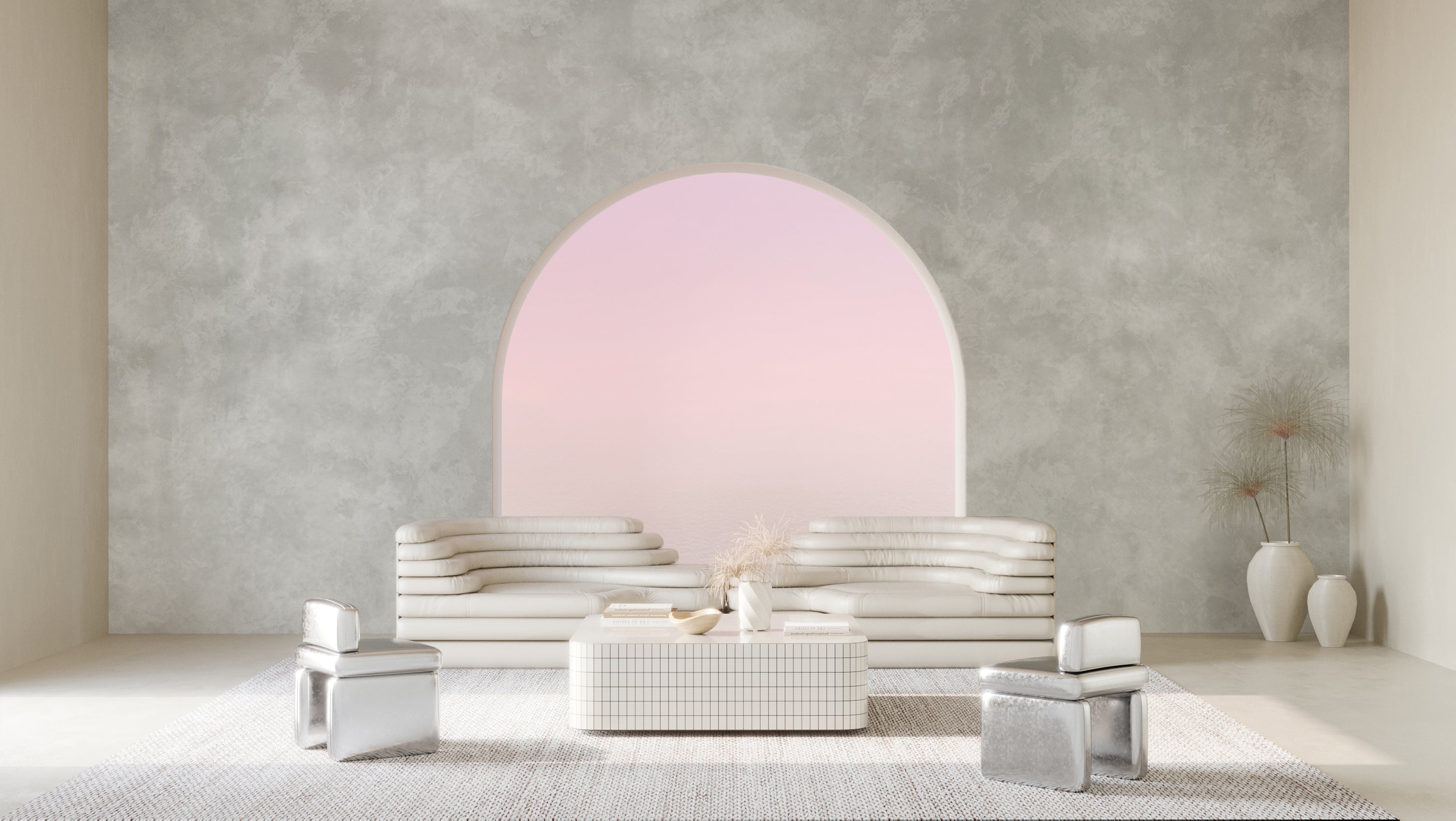 The Heavenly© Mural Wallpaper in Cement in a living room from drop it MODERN