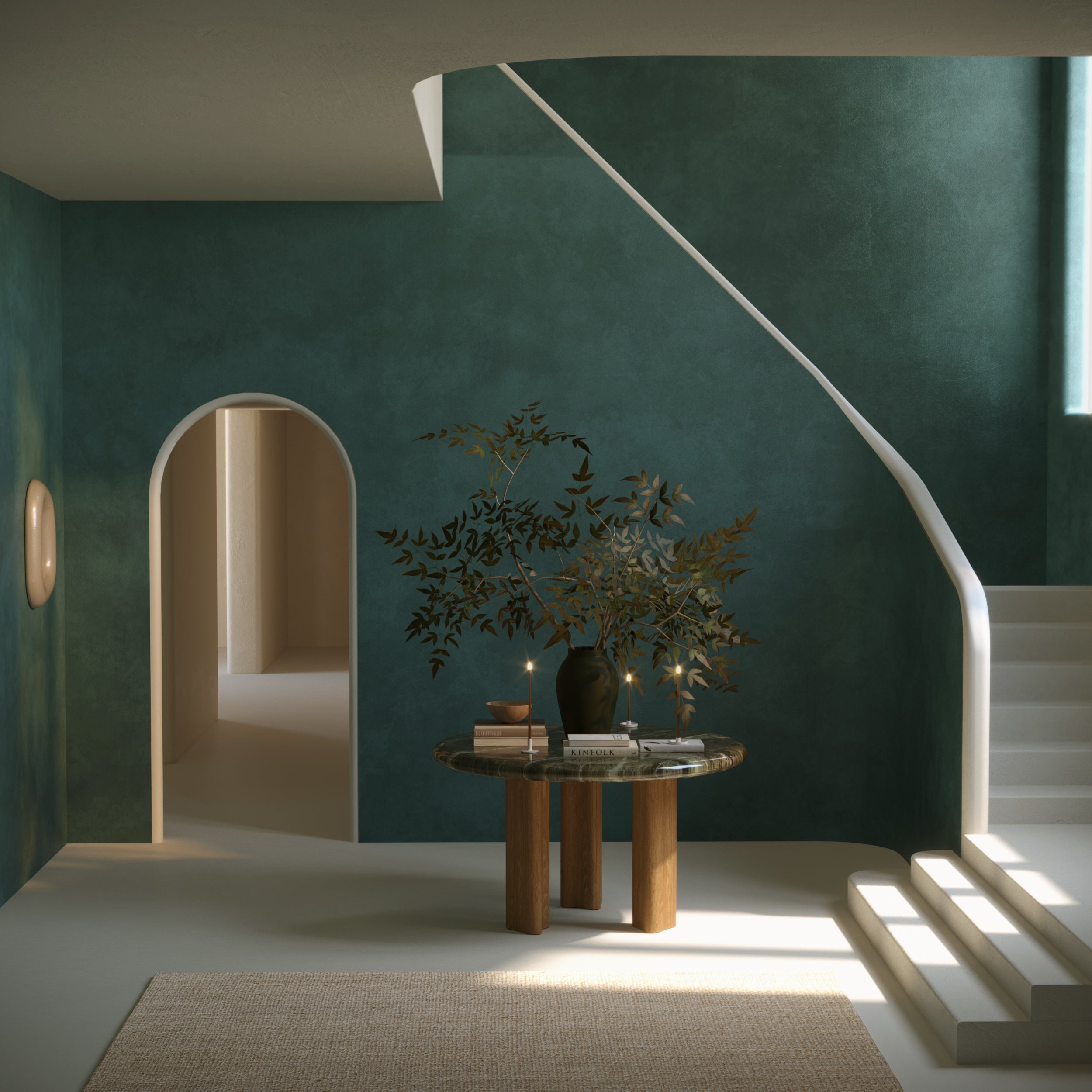 The Heavenly© Mural Wallpaper in Teal in a foyer from drop it MODERN