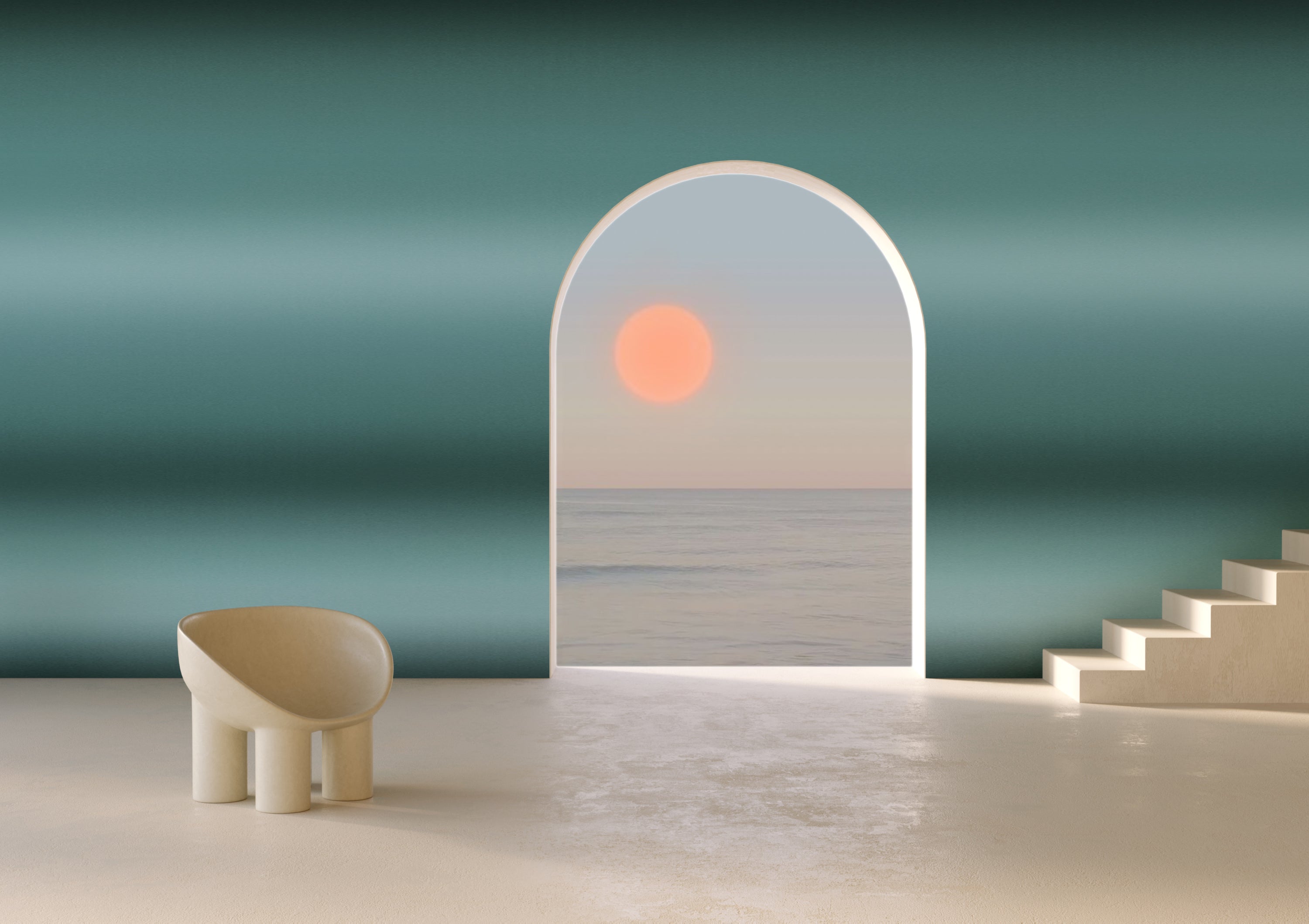 The Horizon© Wallpaper in aquamarine in an interior from drop it MODERN