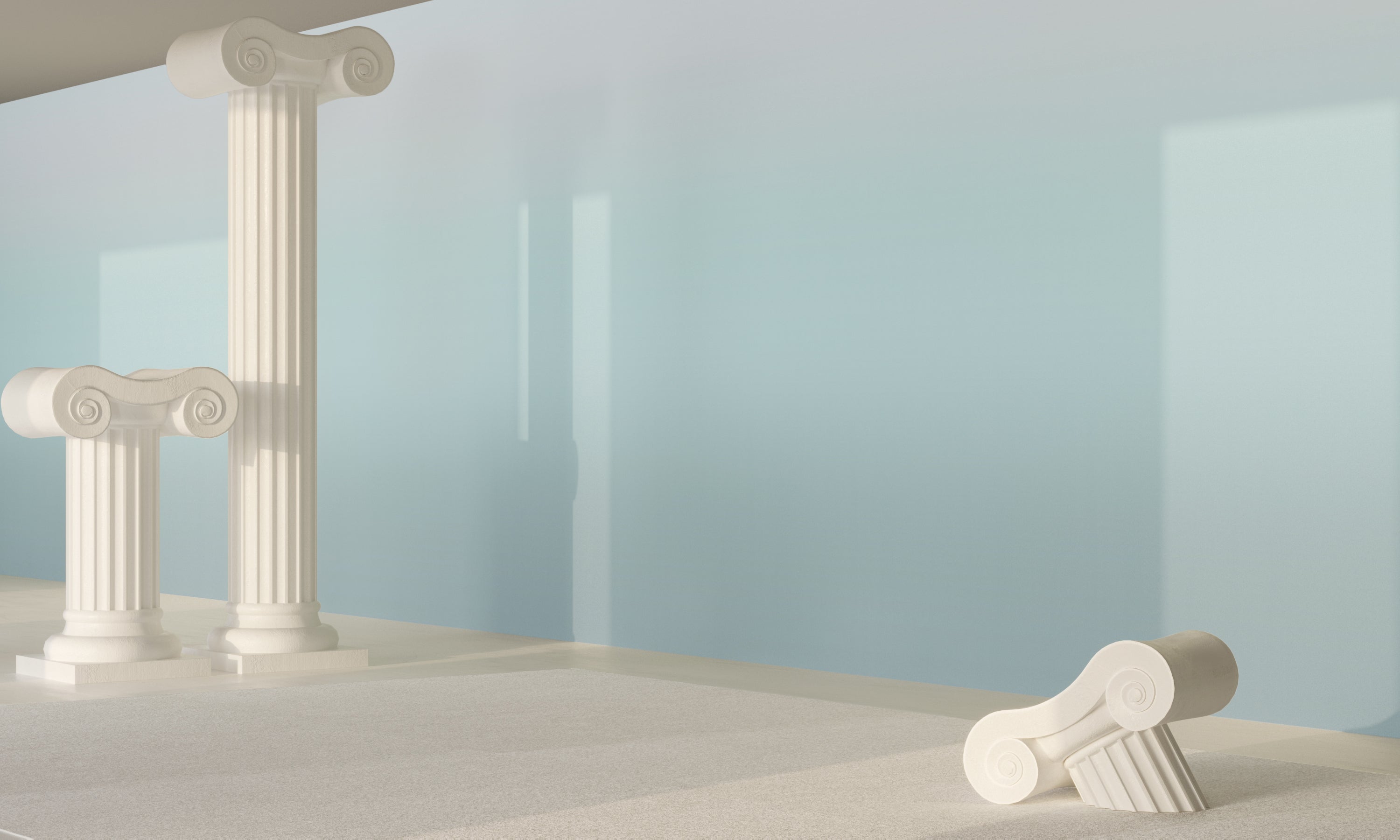 The Horizon© Wallpaper in pale blue in an exhibit from drop it MODERN