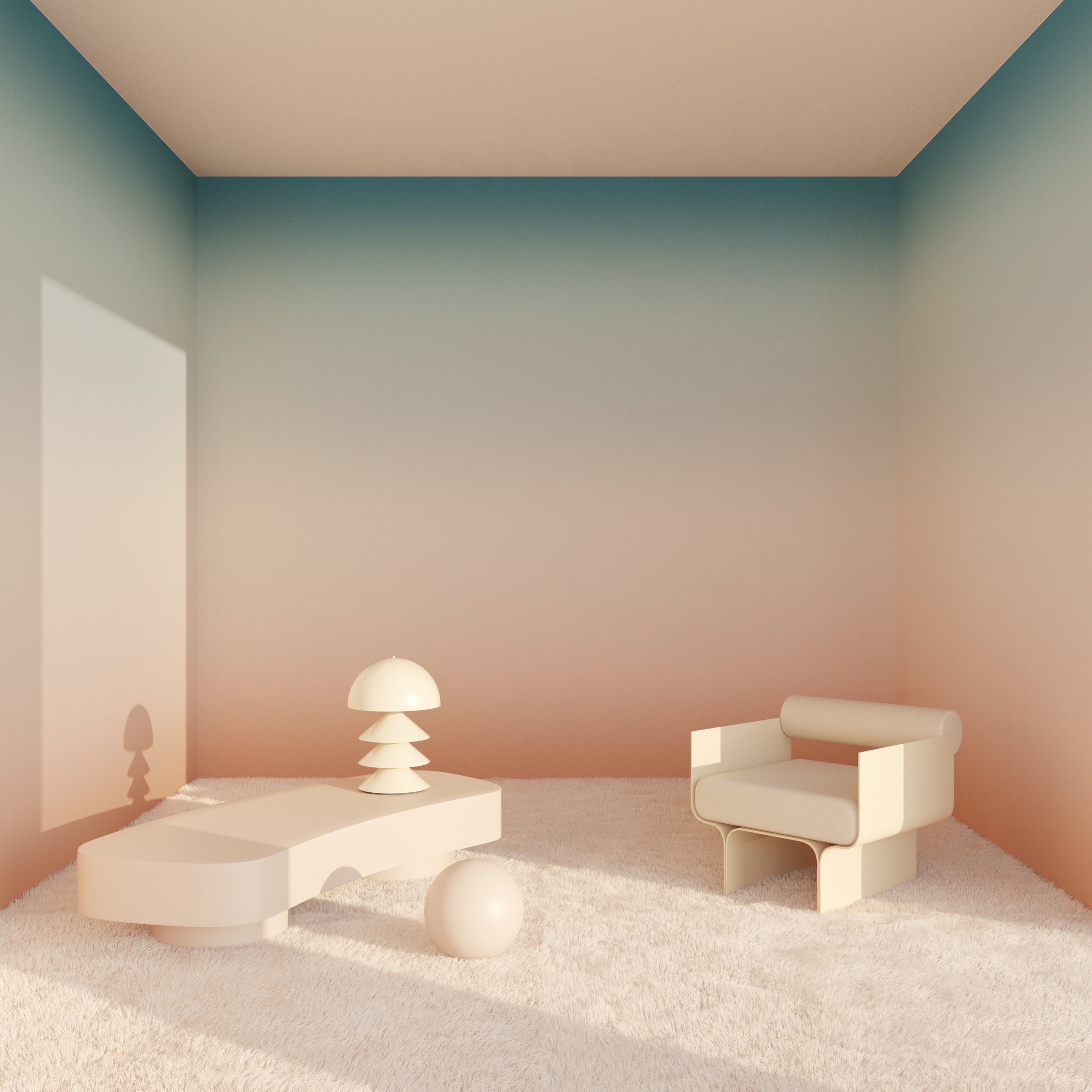 The Horizon© Wallpaper in Dawn in a lounge area from drop it MODERN