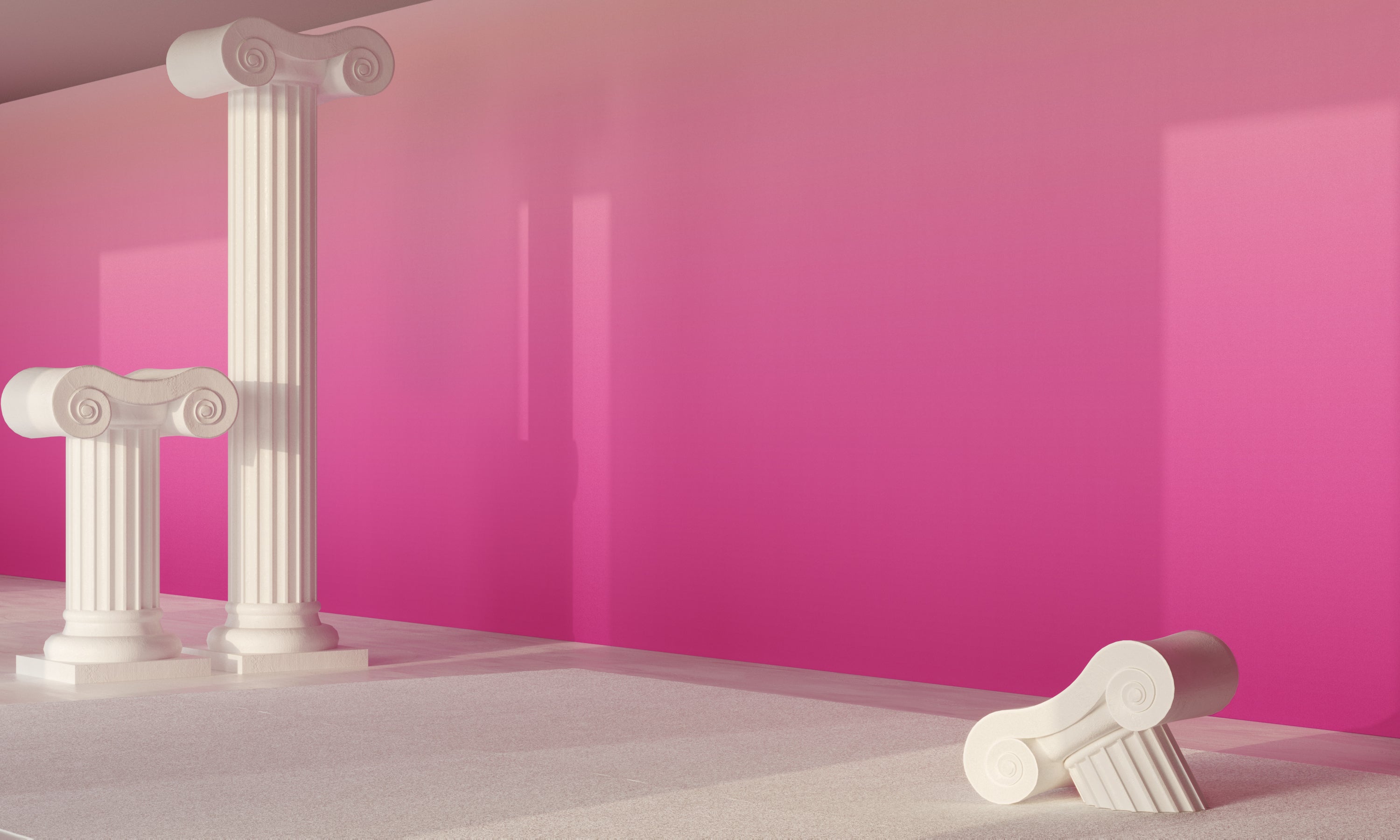The Horizon© Wallpaper in magenta in an exhibit from drop it MODERN