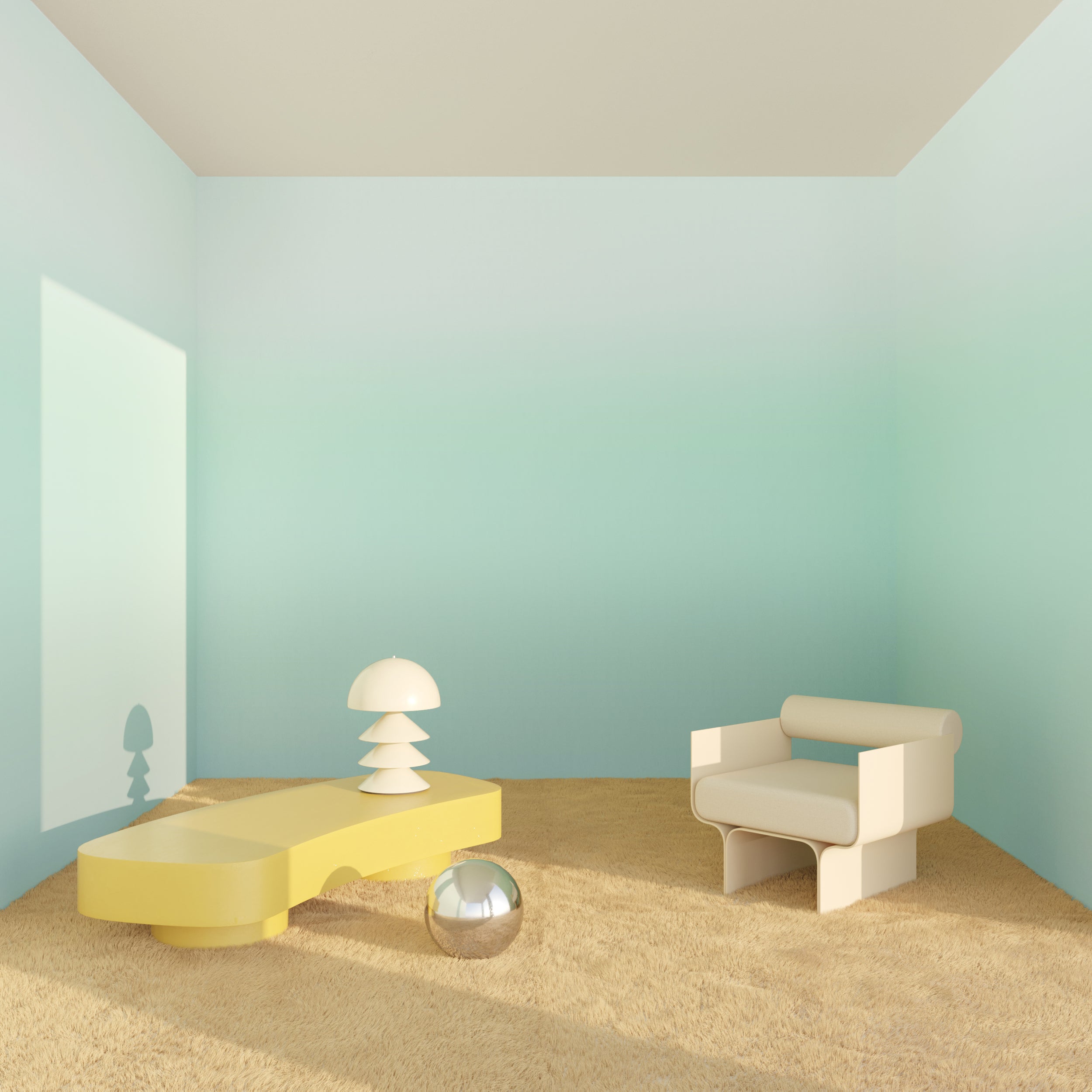 The Horizon© Wallpaper in seafoam in a lounge area from drop it MODERN