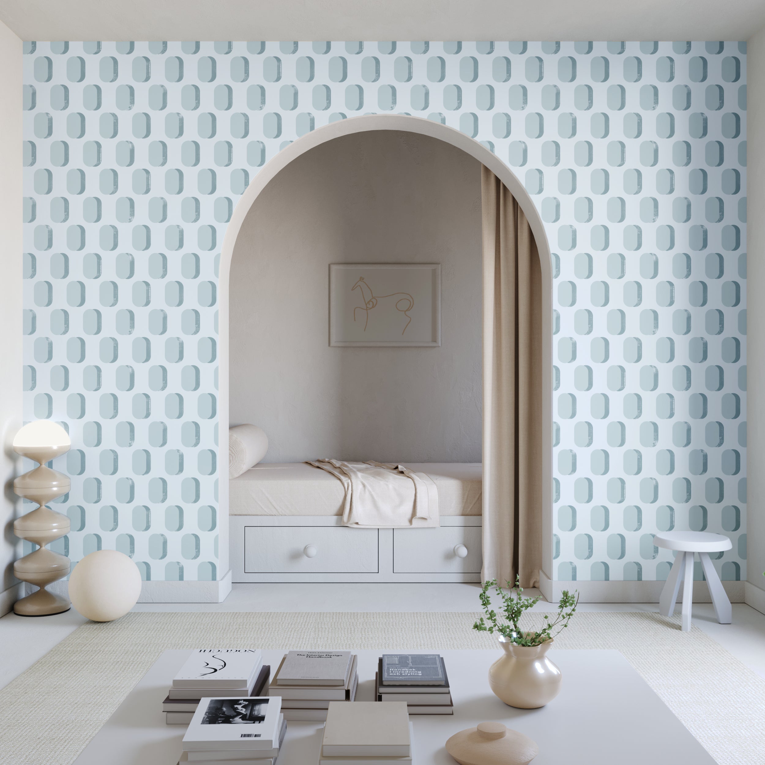 Pillbox© Wallpaper in Chalk Blue