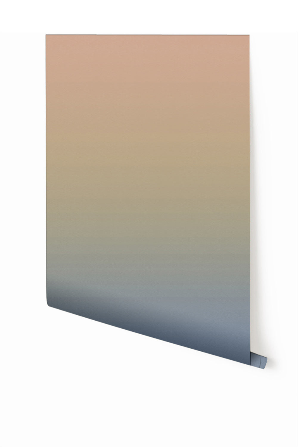 A rolled piece of wallpaper displaying a gradient color change from blue to orange from drop it MODERN.