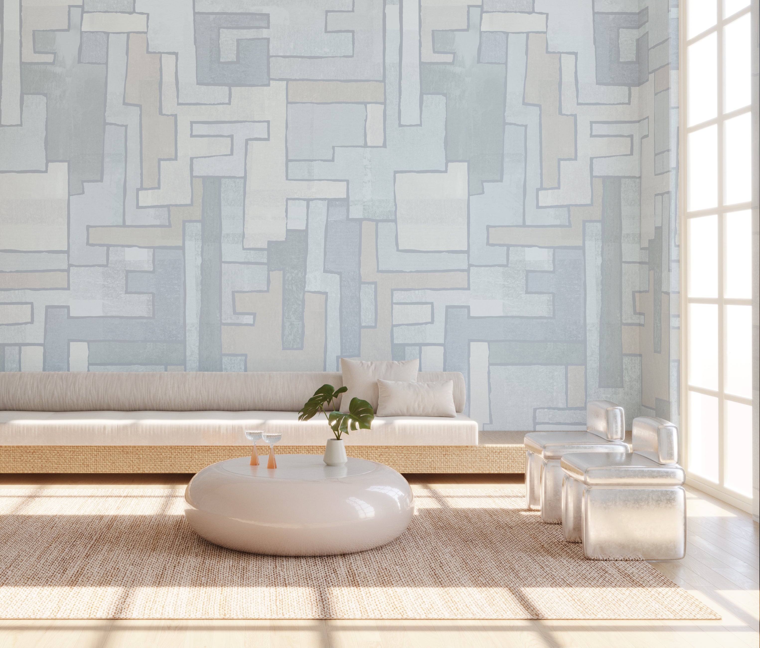 Tetris© Mural Wallpaper in Light Blue