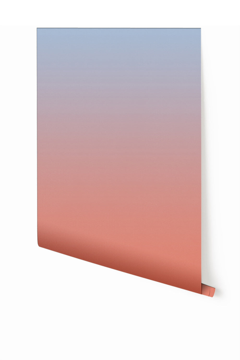 A roll of untrimmed wallpaper featuring a gradient design with colors transitioning from blue to orange from drop it MODERN.