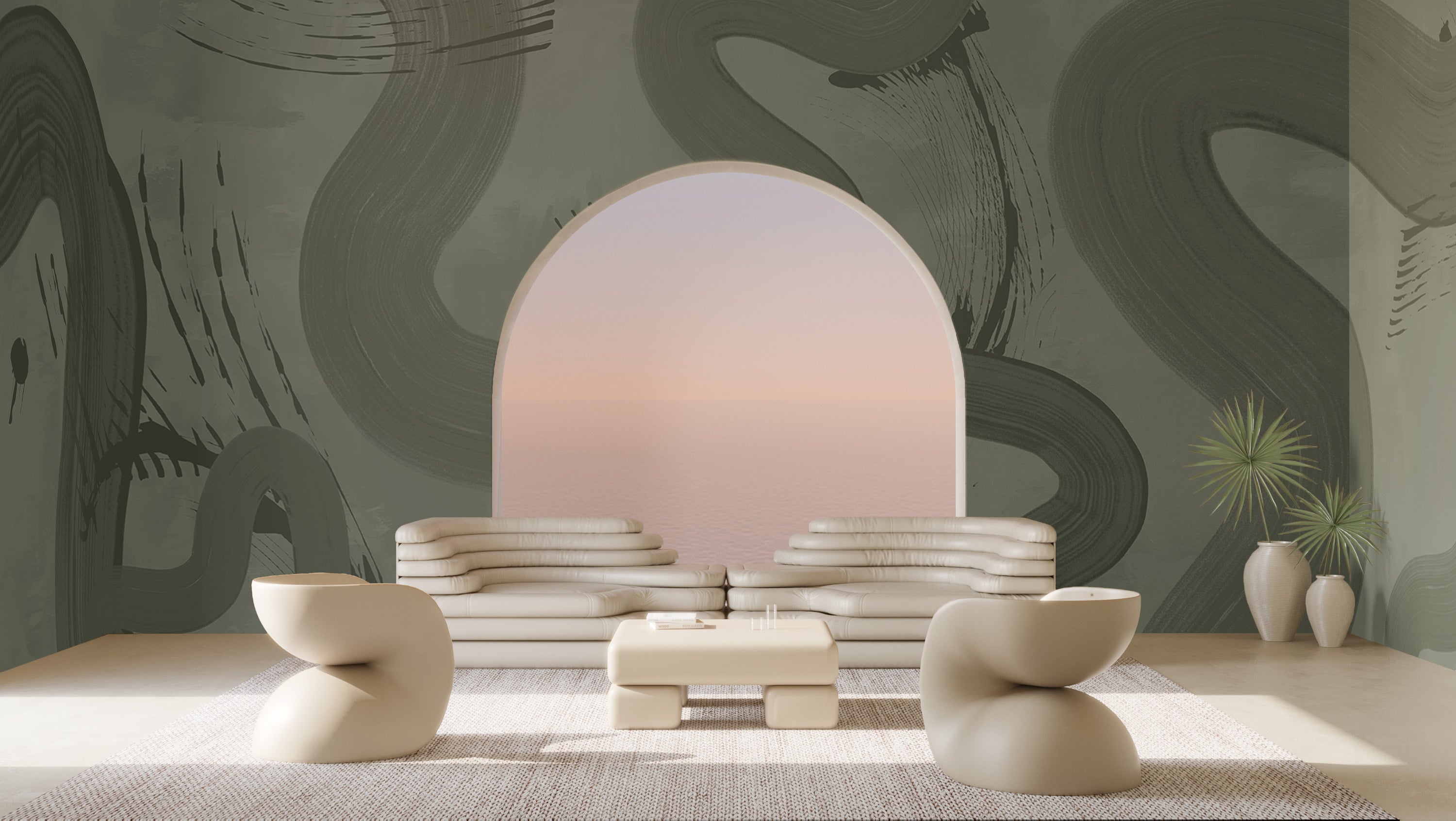 Untamed© Mural Wallpaper in Dusty Green