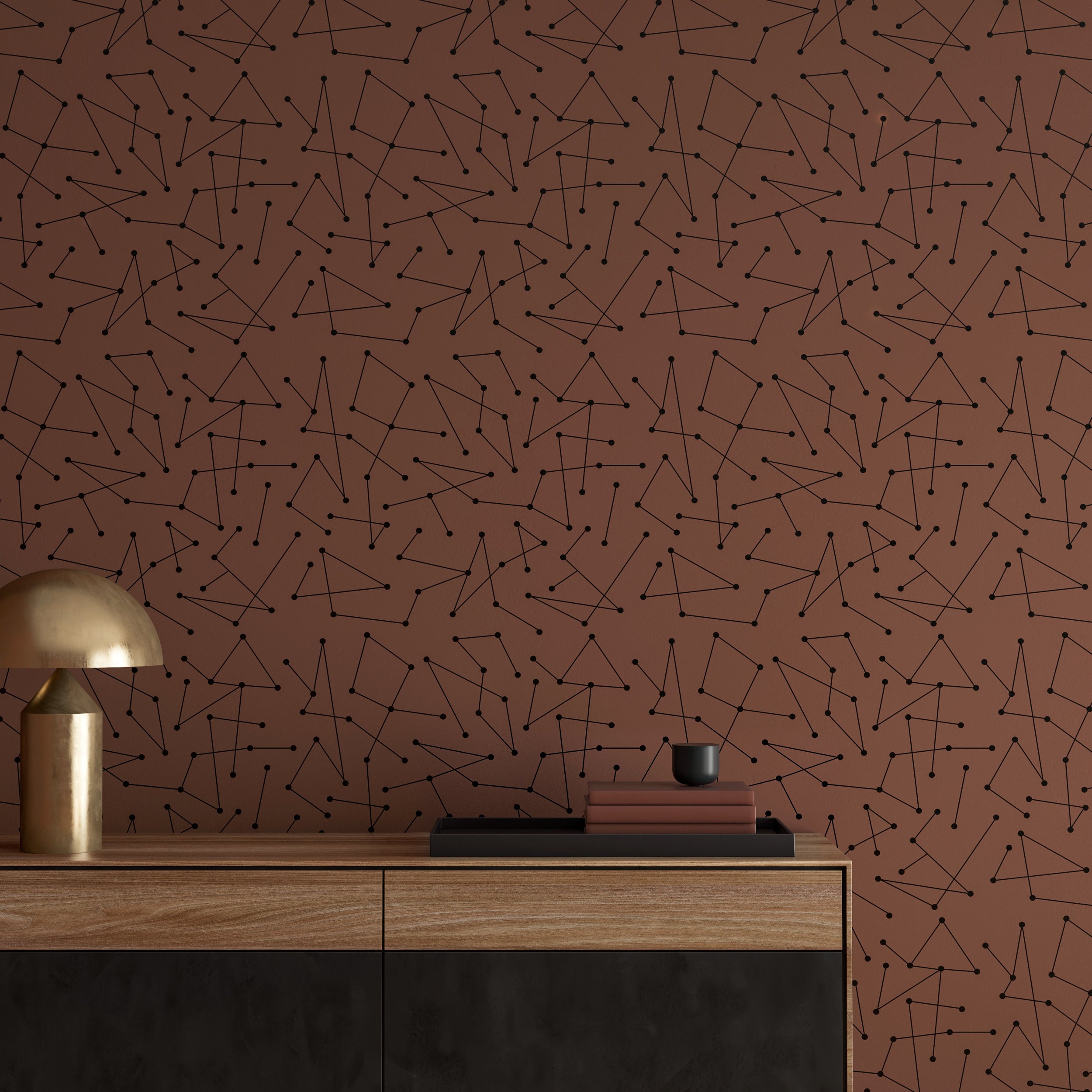The Dot to Dot© Wallpaper in Chocolate in an entryway from drop it MODERN.