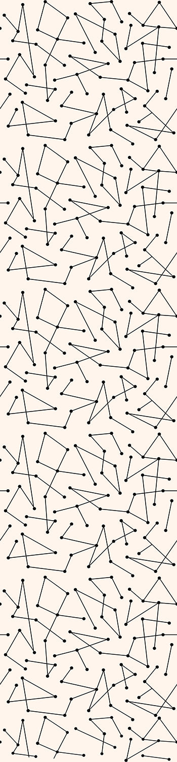 A wallpaper panel featuring a black and beige geometric dot to dot pattern on a roll from drop it MODERN.