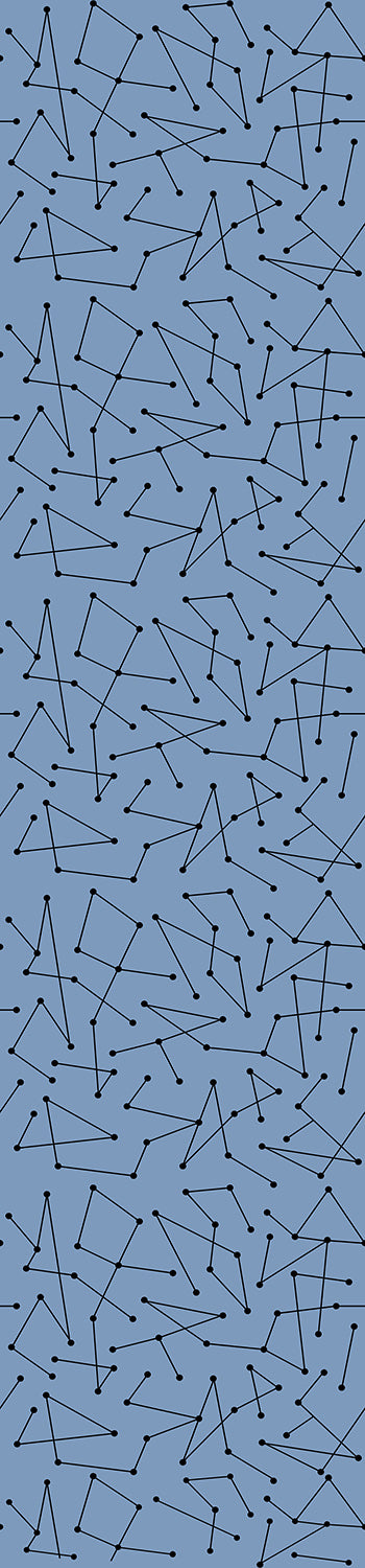 A roll of wallpaper with a geometric dot-to-dot pattern in a sky blue color from drop it MODERN.