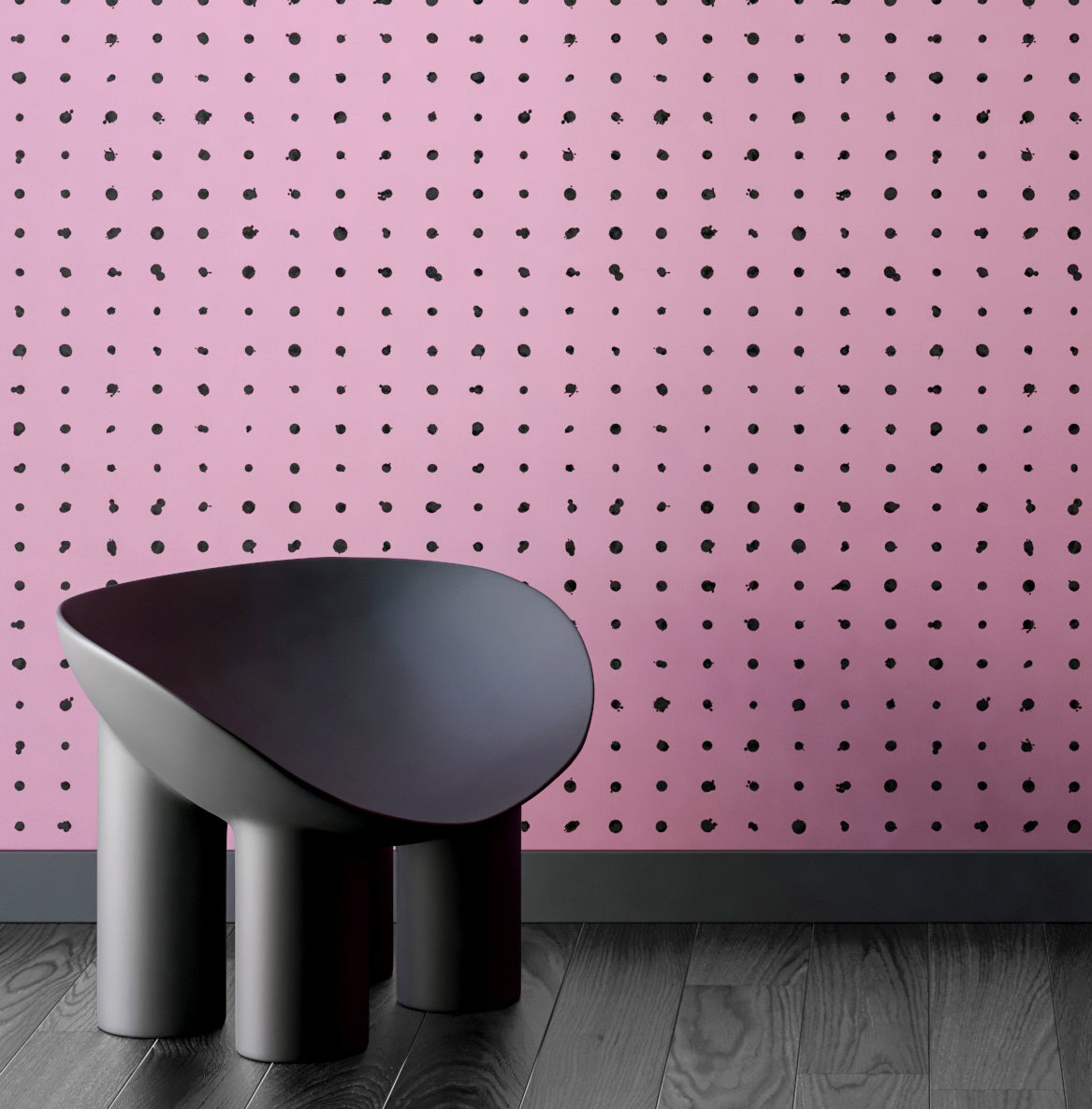 The Dotted Line© Wallpaper in Purple in a lounge area.