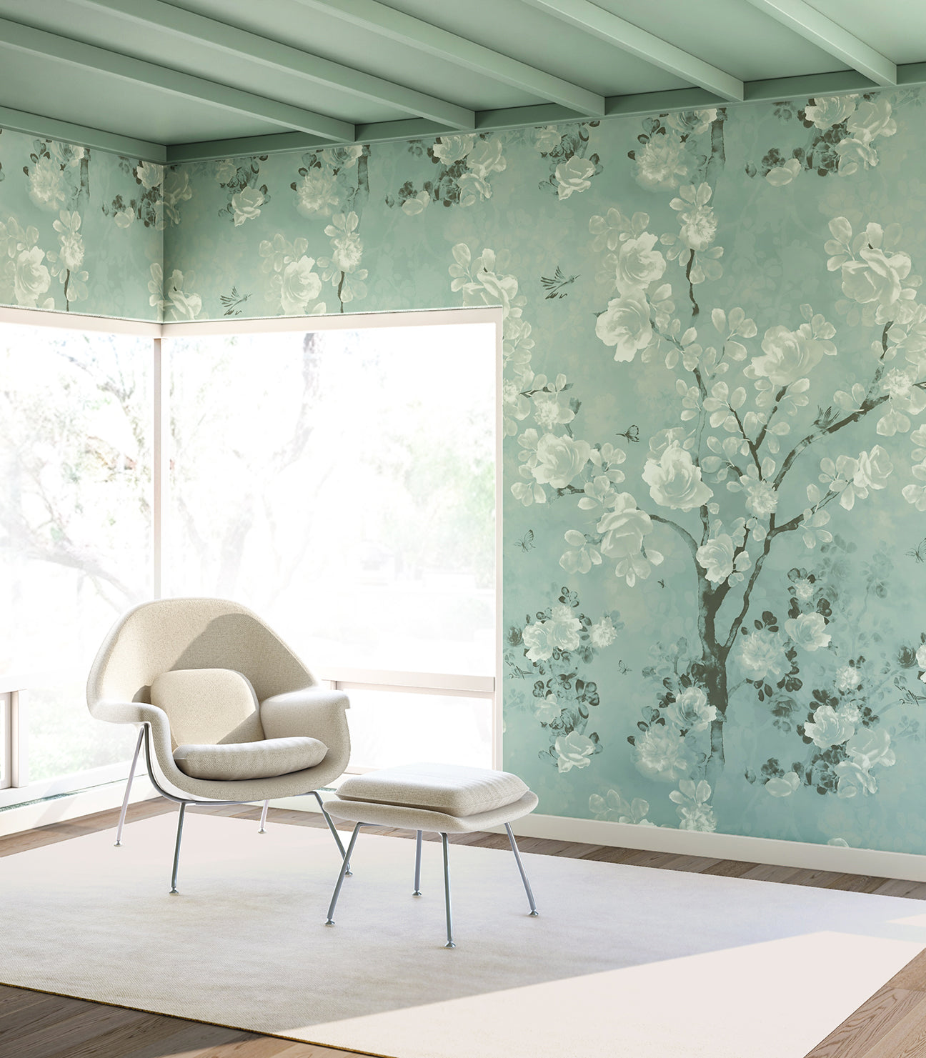 The Eden© Mural Wallpaper in Teal in an interior from drop it MODERN.