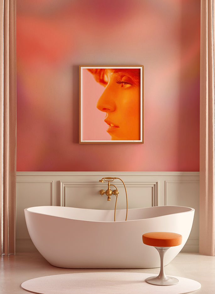 The Electricity© Mural Wallpaper in Groovy Pink in a bathroom from drop it MODERN.