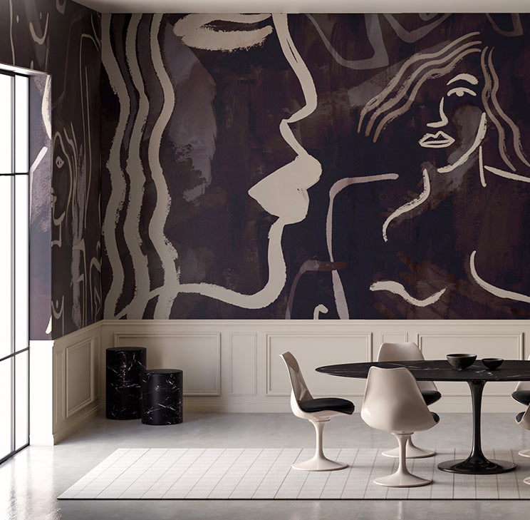 The Famke© Mural Wallpaper in Charcoal in a meeting room from drop it MODERN.