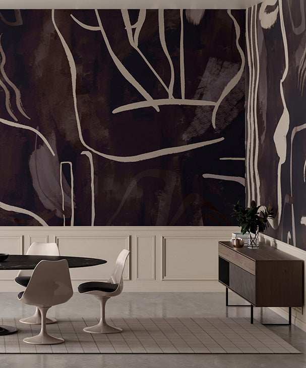 The Famke© Mural Wallpaper in Charcoal in an interior from drop it MODERN.