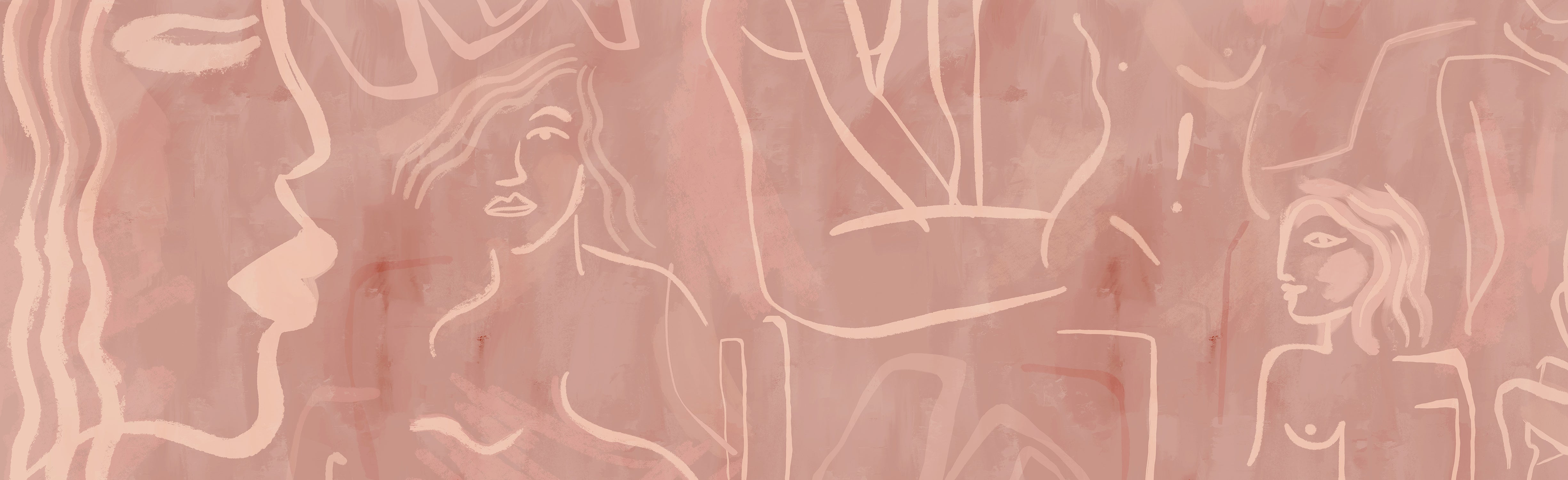 A section of mural wallpaper depicting an abstract face in mauve colors from drop it MODERN.