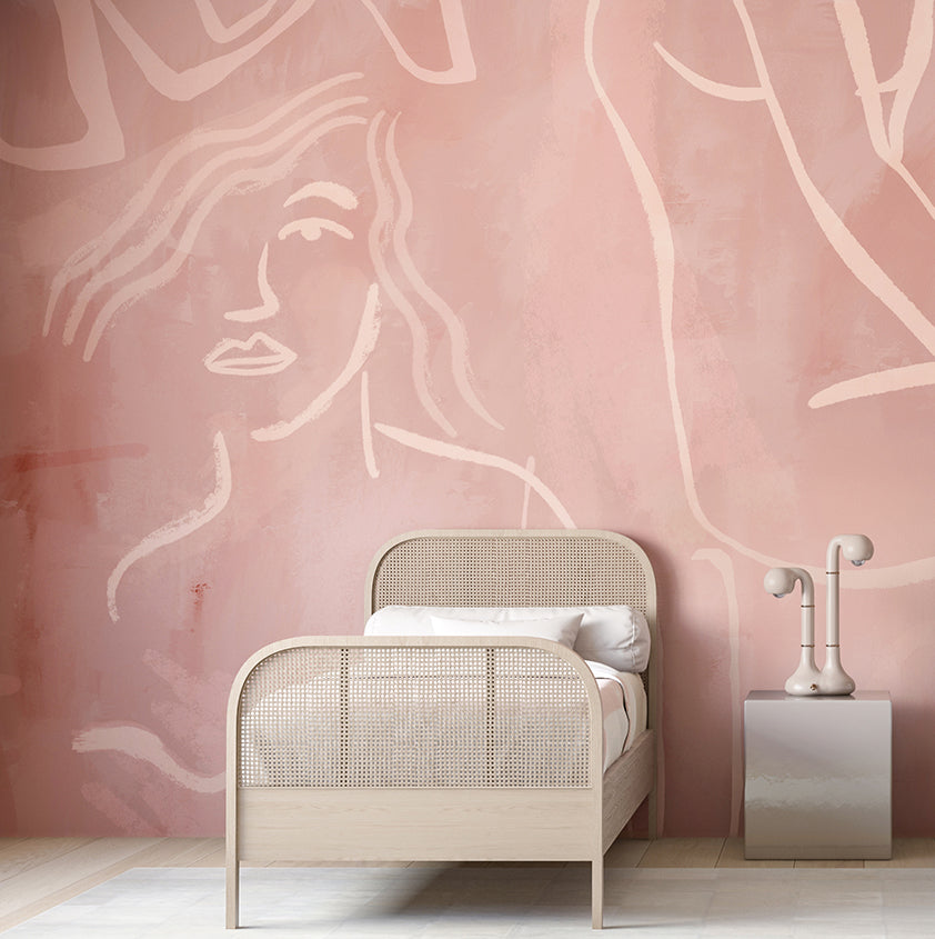 The Famke© Mural Wallpaper in Mauve in an interior from drop it MODERN.