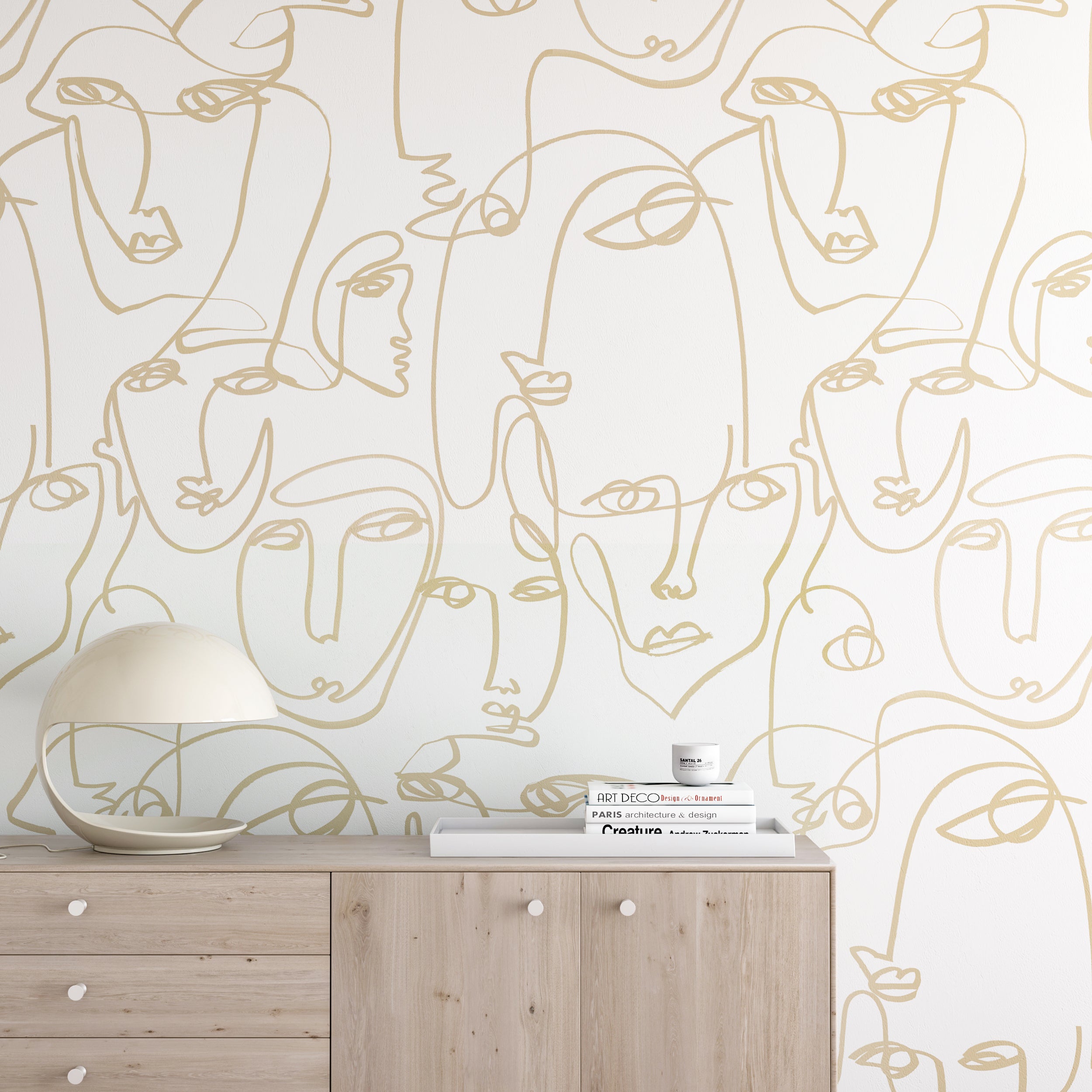 The Femme© Wallpaper in Sand in an entryway from drop it MODERN.