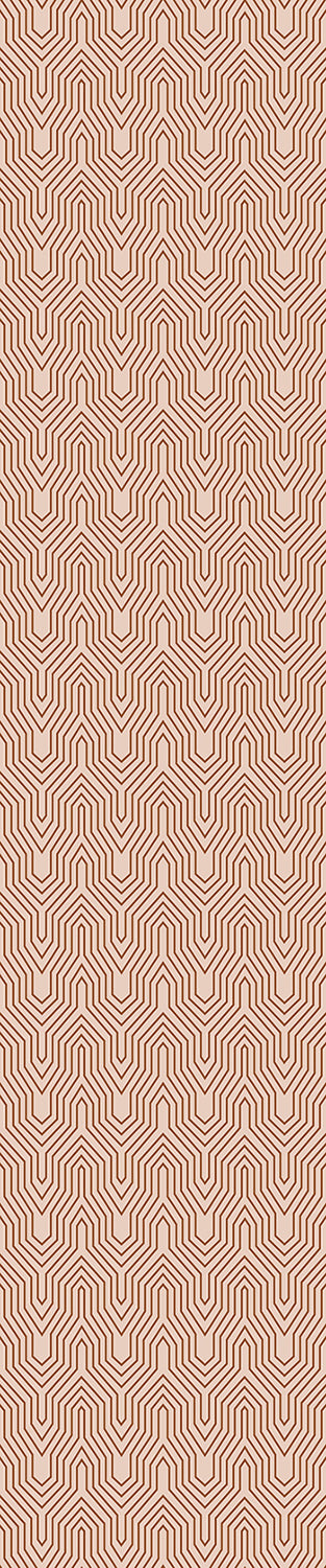 A rolled-up wallpaper with a geometric pattern featuring a combination of beige, brown, and red colors from drop it MODERN.
