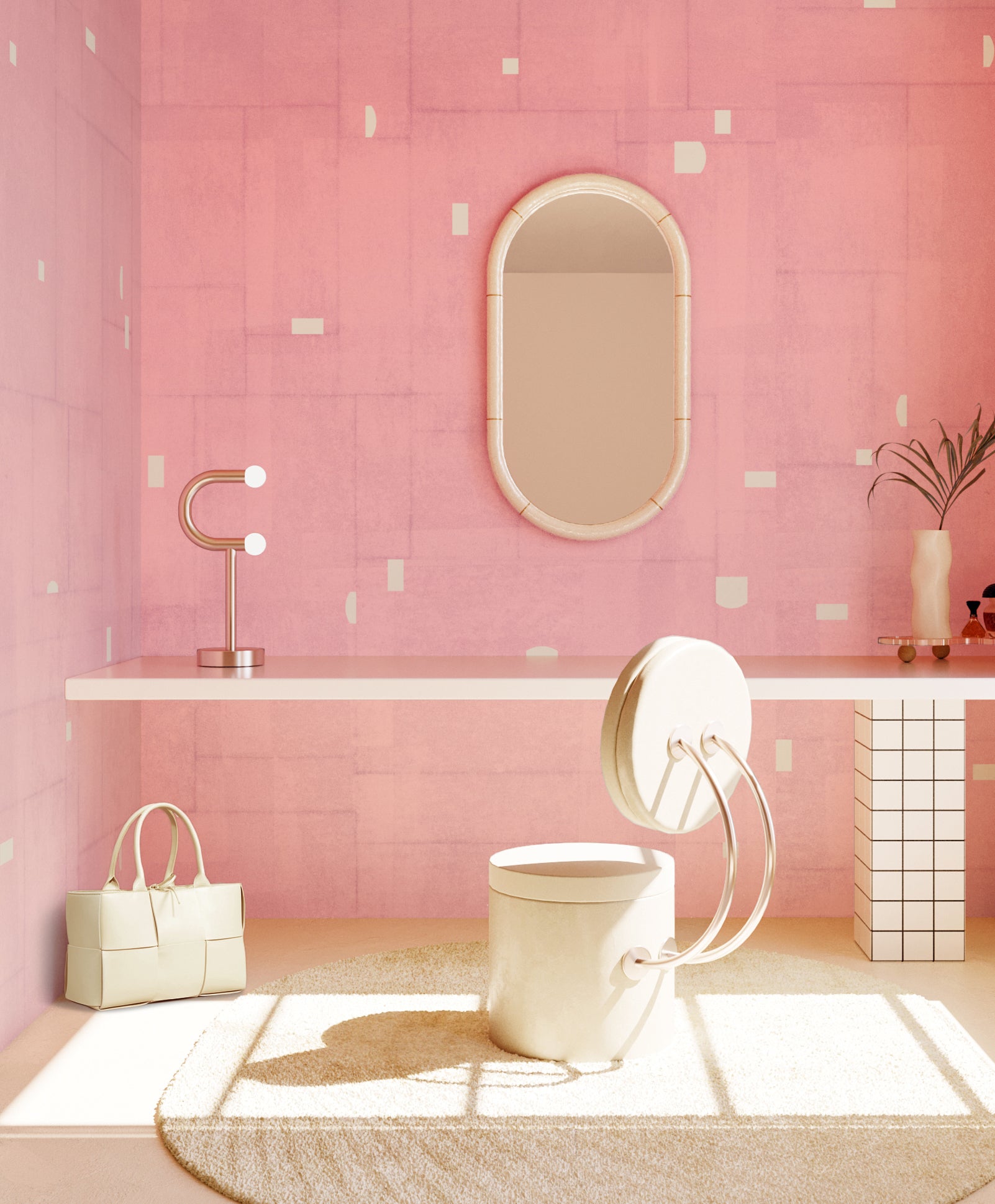The Geometrico© Wallpaper in Abalone in an interior from drop it MODERN.