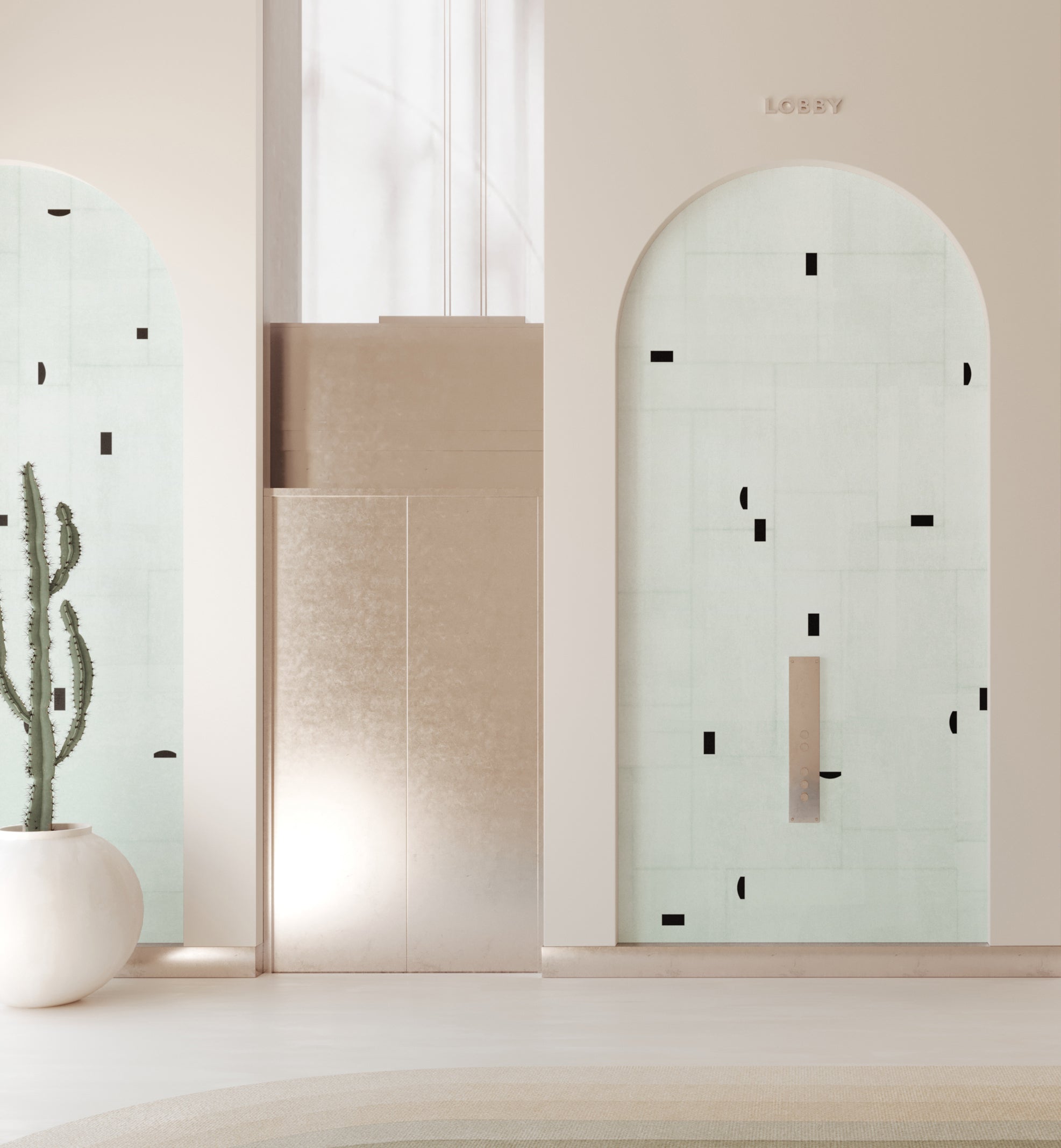 The Geometrico© Wallpaper in Blue + Black in a commercial interior from drop it MODERN.