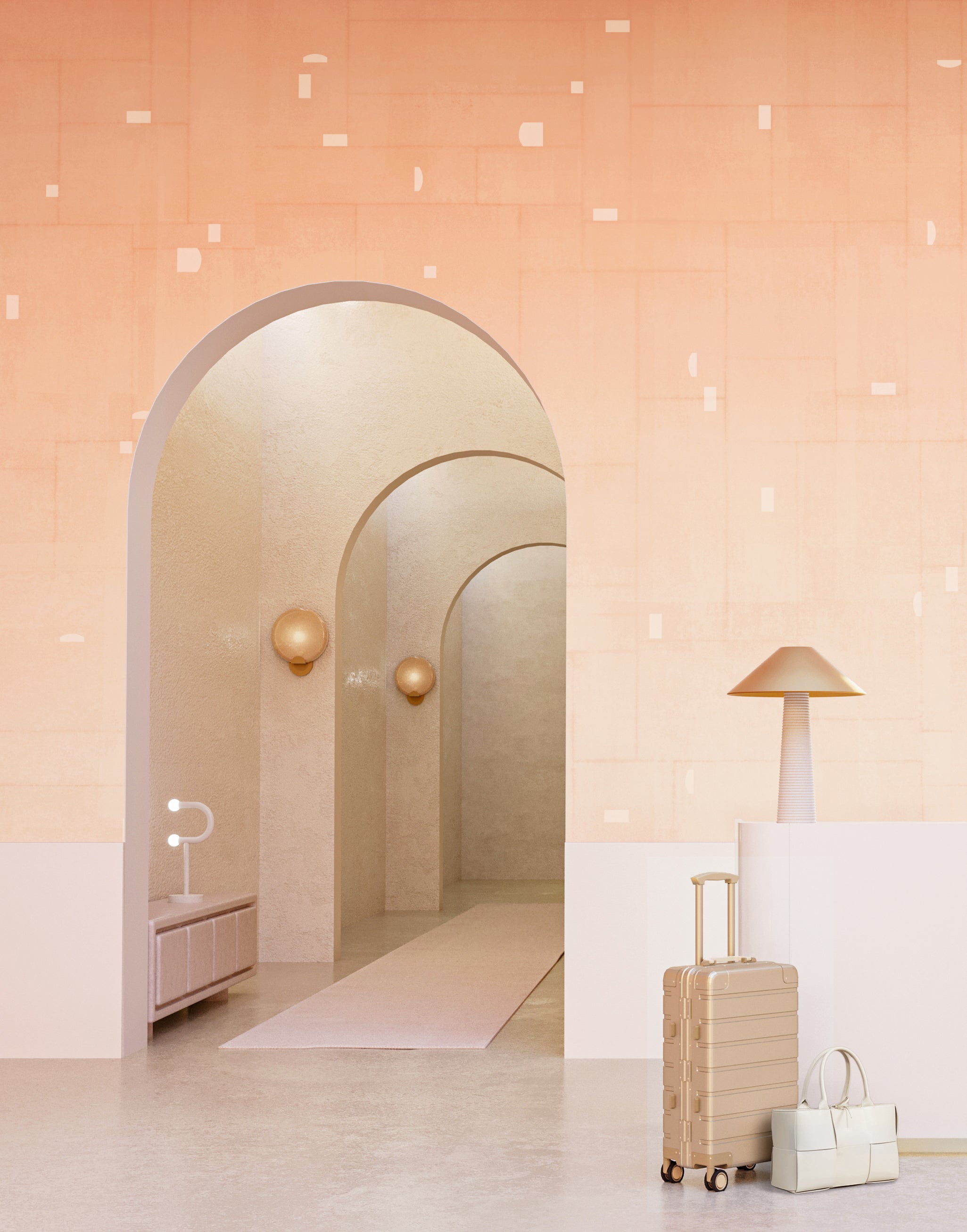 The Geometrico© Wallpaper in Peachy in a commercial interior from drop it MODERN.