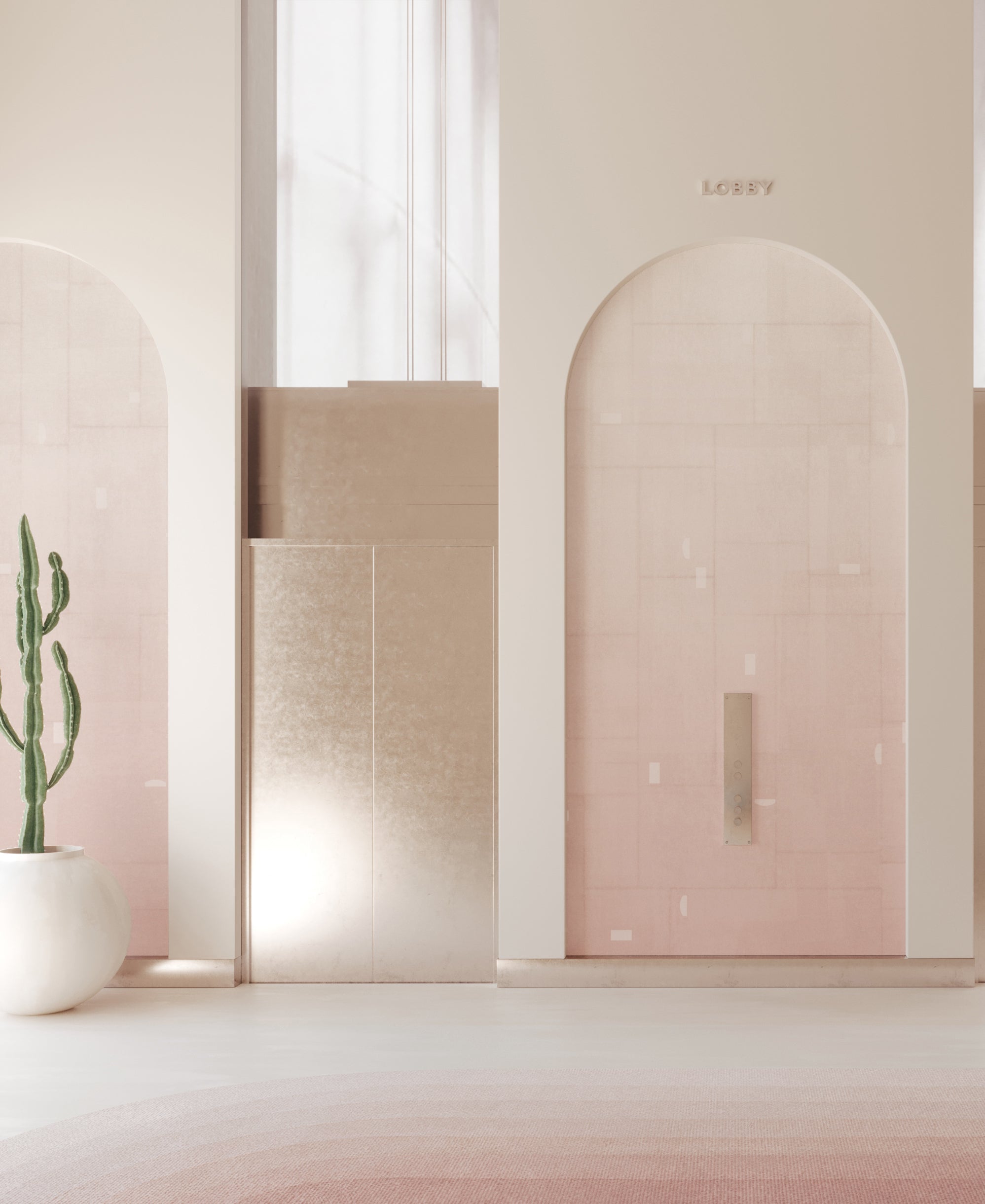 The Geometrico© Wallpaper in Seashell in a commercial interior from drop it MODERN