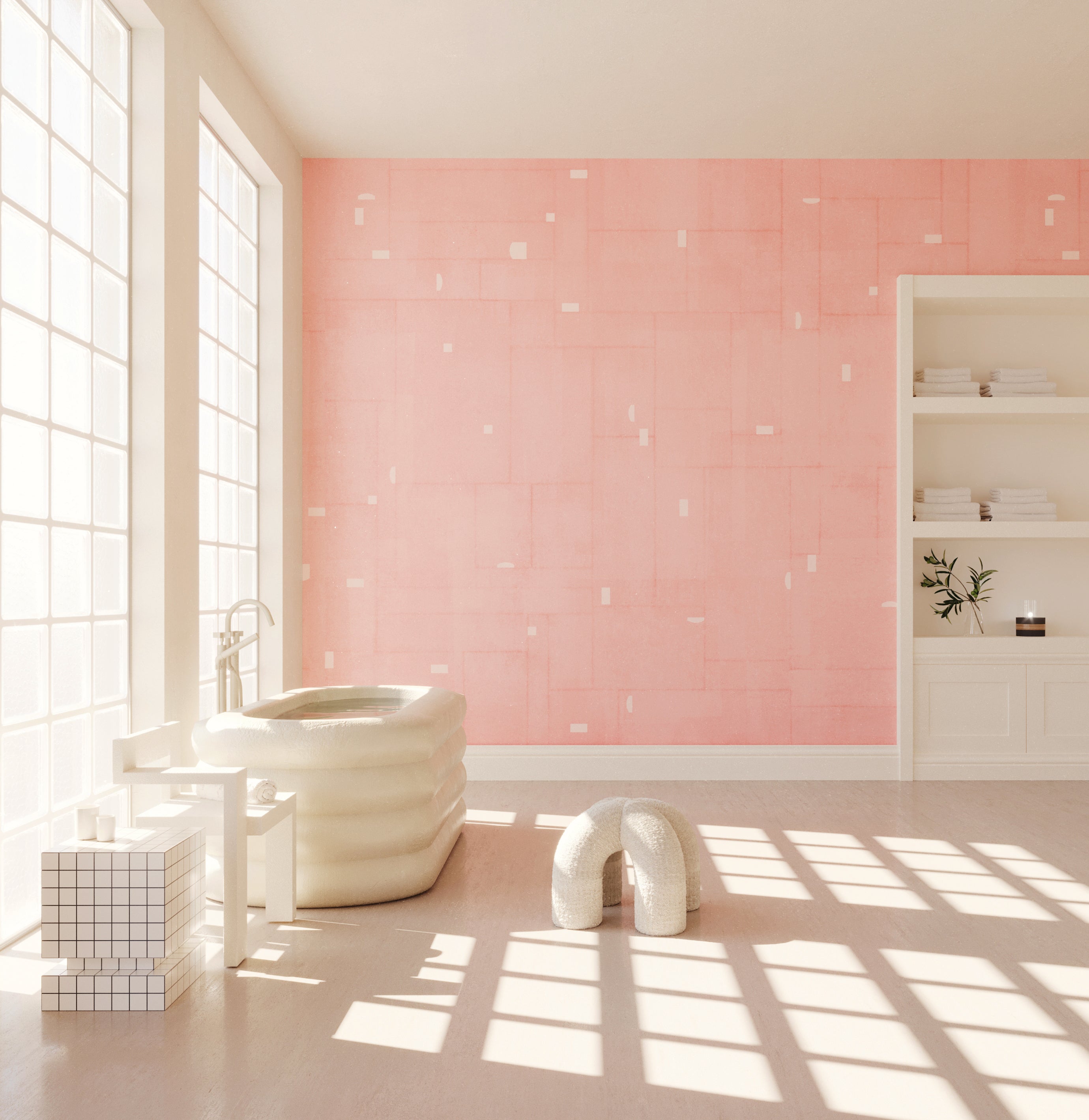 The Geometrico© Wallpaper in Slipper in a bathroom from drop it MODERN